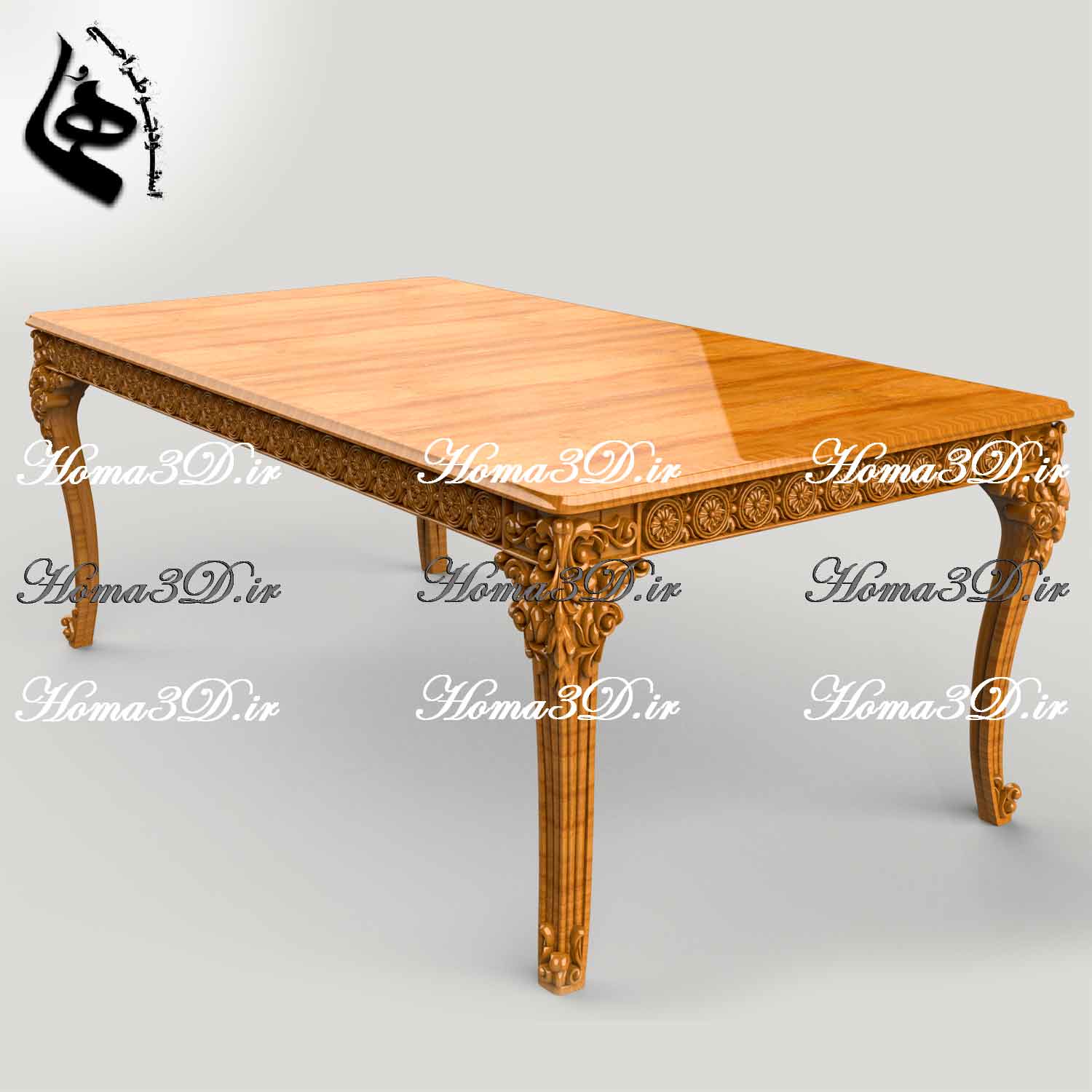 میز غذاخوری منبتی لوکس با طراحی دورتادور ریز و دقیق، فایل STL قابل اجرا با CNC، مناسب نجاری حرفه‌ای و طراحی منبت با نرم‌افزارهای پیشرفته.