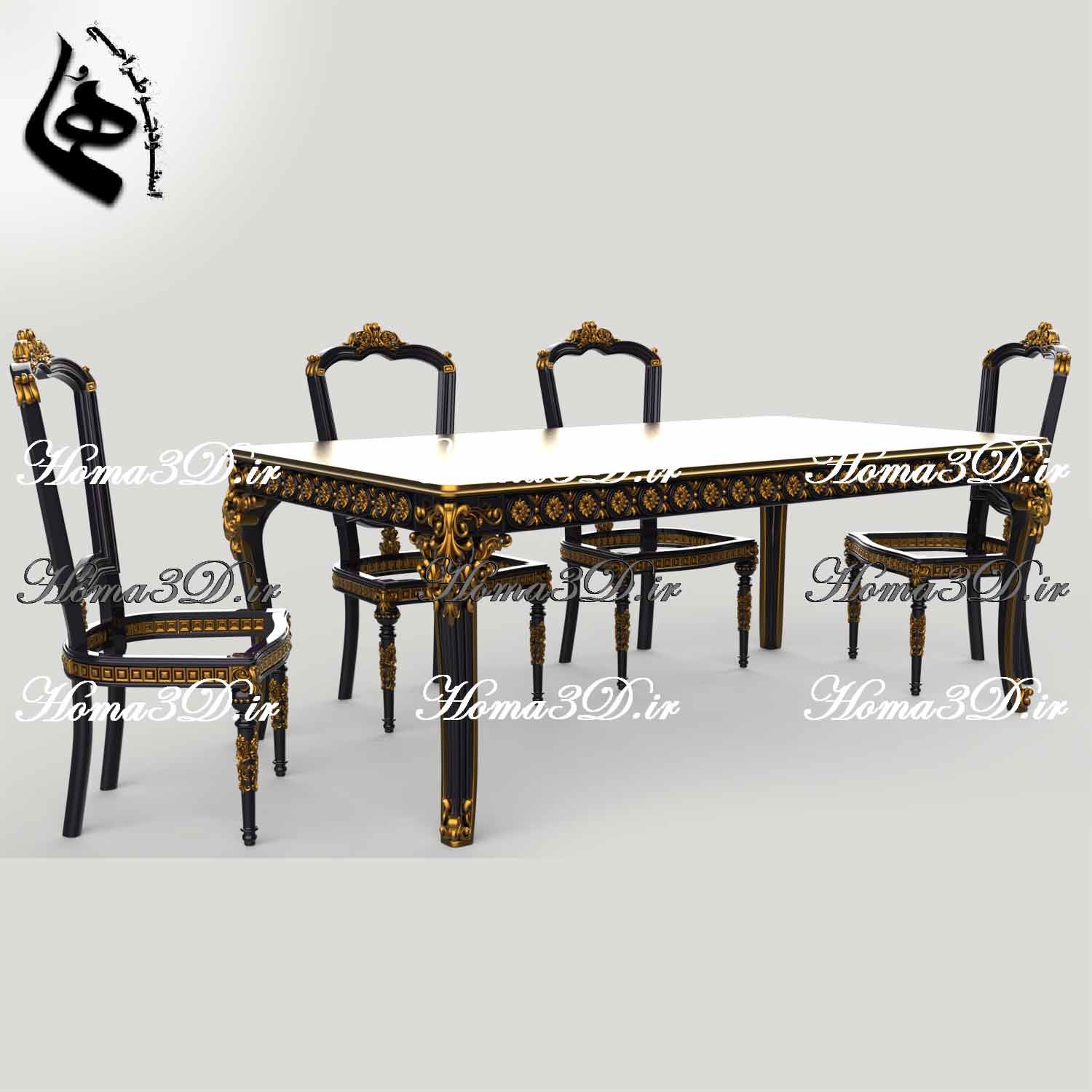 میز غذاخوری منبتی لوکس با طراحی دورتادور ریز و دقیق، فایل STL قابل اجرا با CNC، مناسب نجاری حرفه‌ای و طراحی منبت با نرم‌افزارهای پیشرفته.