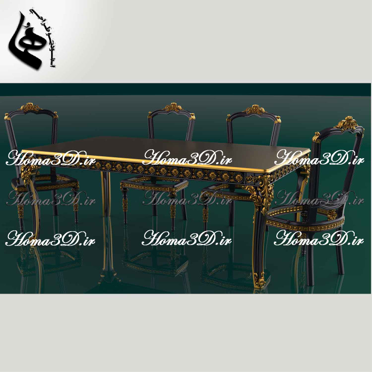 میز غذاخوری منبتی لوکس با طراحی دورتادور ریز و دقیق، فایل STL قابل اجرا با CNC، مناسب نجاری حرفهای و طراحی منبت با نرمافزارهای پیشرفته.