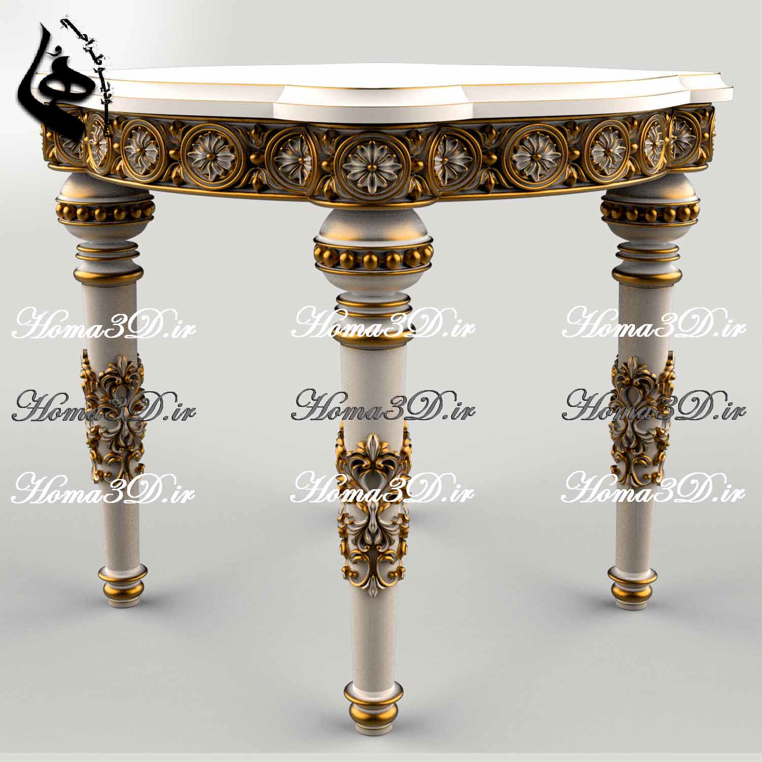 میز عسلی منبتی کلاسیک با فایل STL قابل اجرا در CNC روتاری و تخت، مناسب تولید مبلمان لوکس با طراحی بی‌نقص و آماده دانلود فوری از هما تری‌دی.