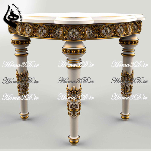 میز عسلی منبتی کلاسیک با فایل STL قابل اجرا در CNC روتاری و تخت، مناسب تولید مبلمان لوکس با طراحی بینقص و آماده دانلود فوری از هما تریدی.