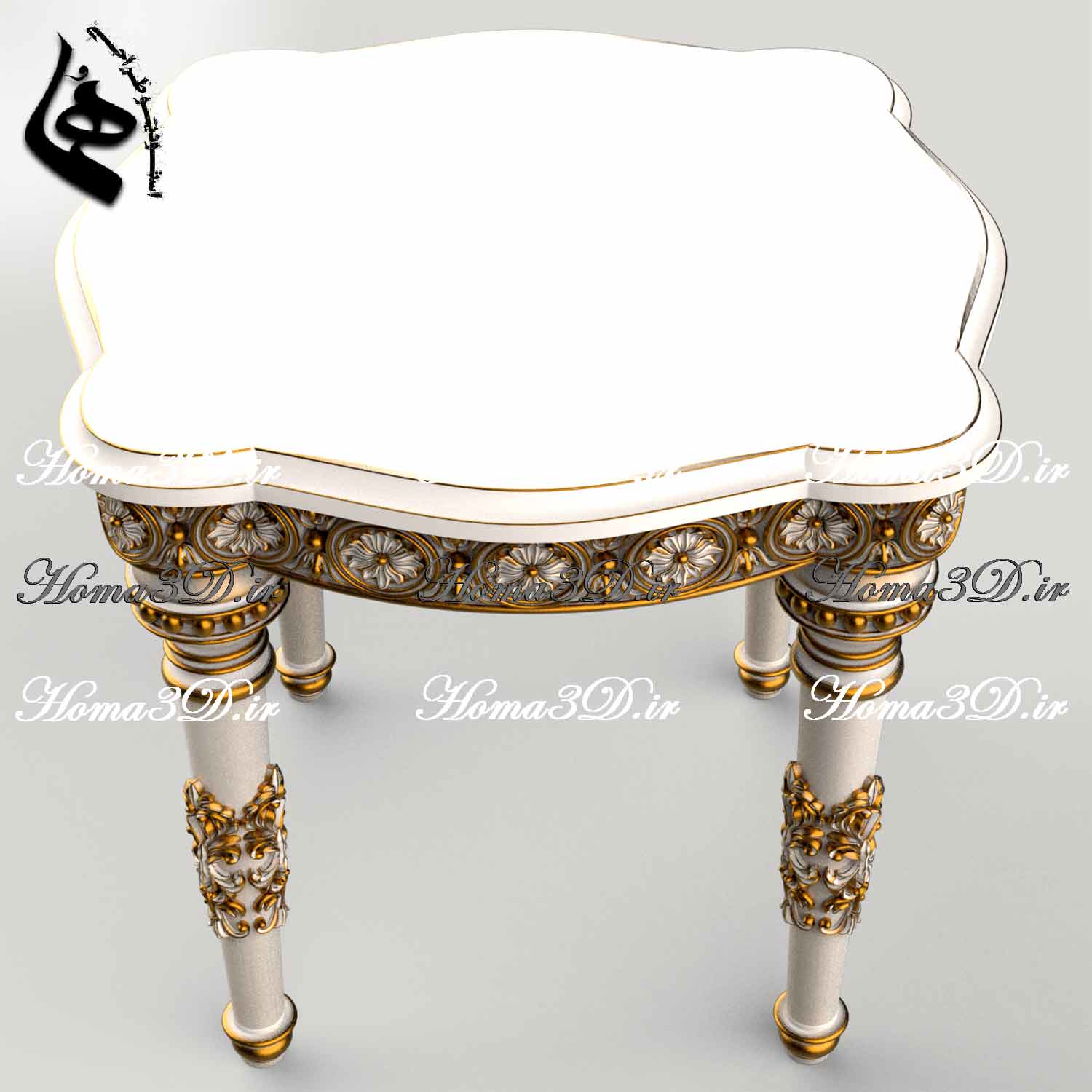 میز عسلی منبتی کلاسیک با فایل STL قابل اجرا در CNC روتاری و تخت، مناسب تولید مبلمان لوکس با طراحی بی‌نقص و آماده دانلود فوری از هما تری‌دی.