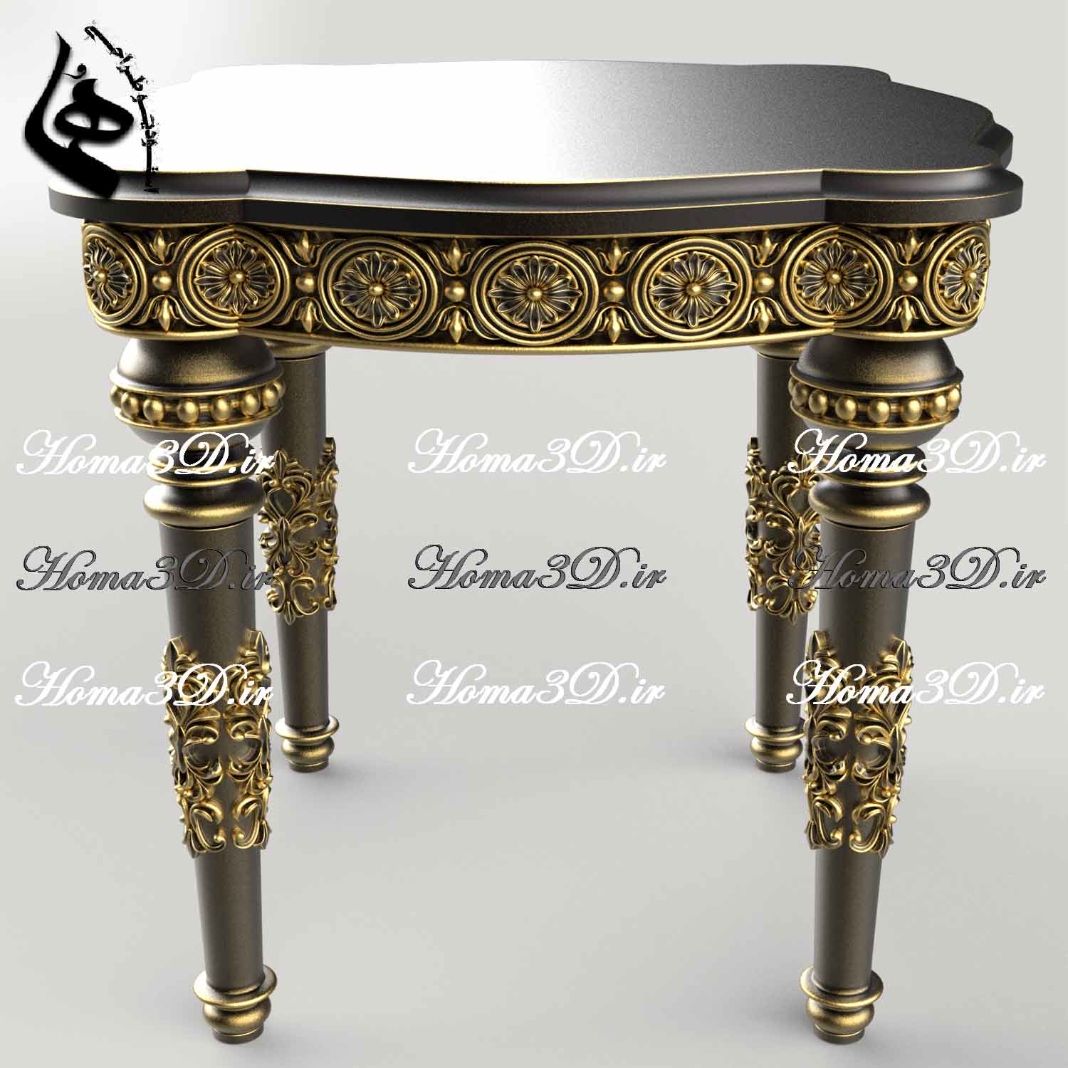 میز عسلی منبتی کلاسیک با فایل STL قابل اجرا در CNC روتاری و تخت، مناسب تولید مبلمان لوکس با طراحی بی‌نقص و آماده دانلود فوری از هما تری‌دی.