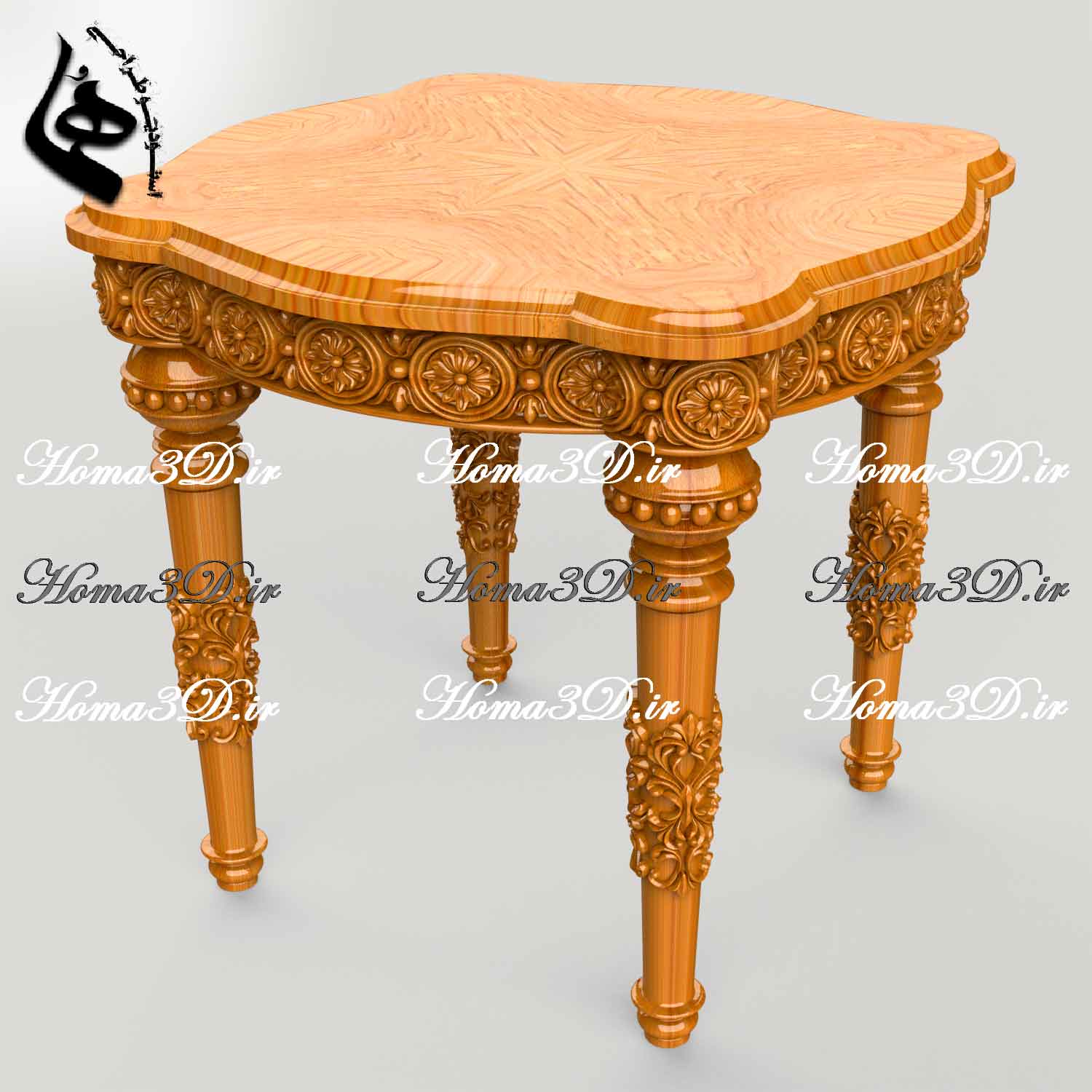 میز عسلی منبتی کلاسیک با فایل STL قابل اجرا در CNC روتاری و تخت، مناسب تولید مبلمان لوکس با طراحی بی‌نقص و آماده دانلود فوری از هما تری‌دی.