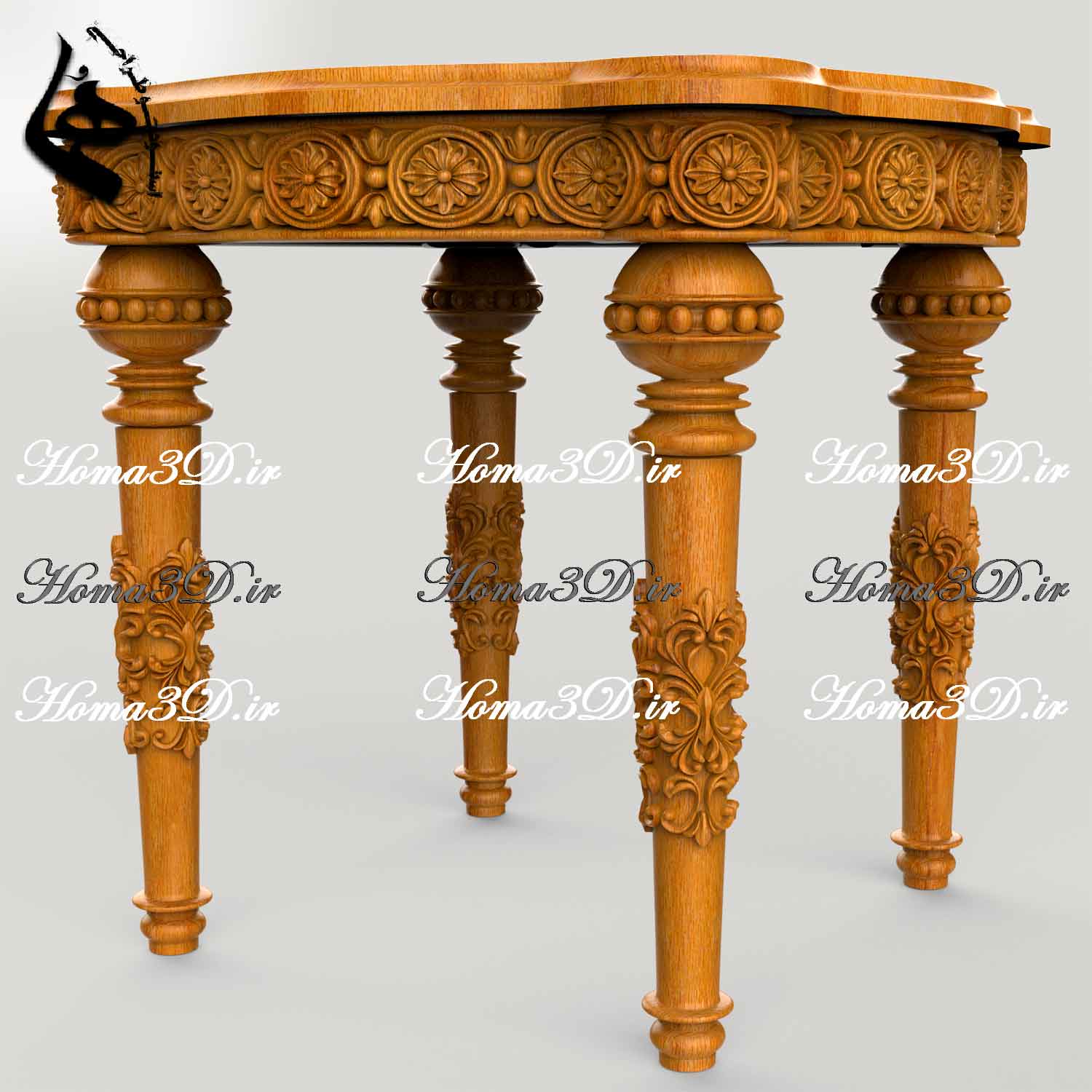 میز عسلی منبتی کلاسیک با فایل STL قابل اجرا در CNC روتاری و تخت، مناسب تولید مبلمان لوکس با طراحی بی‌نقص و آماده دانلود فوری از هما تری‌دی.