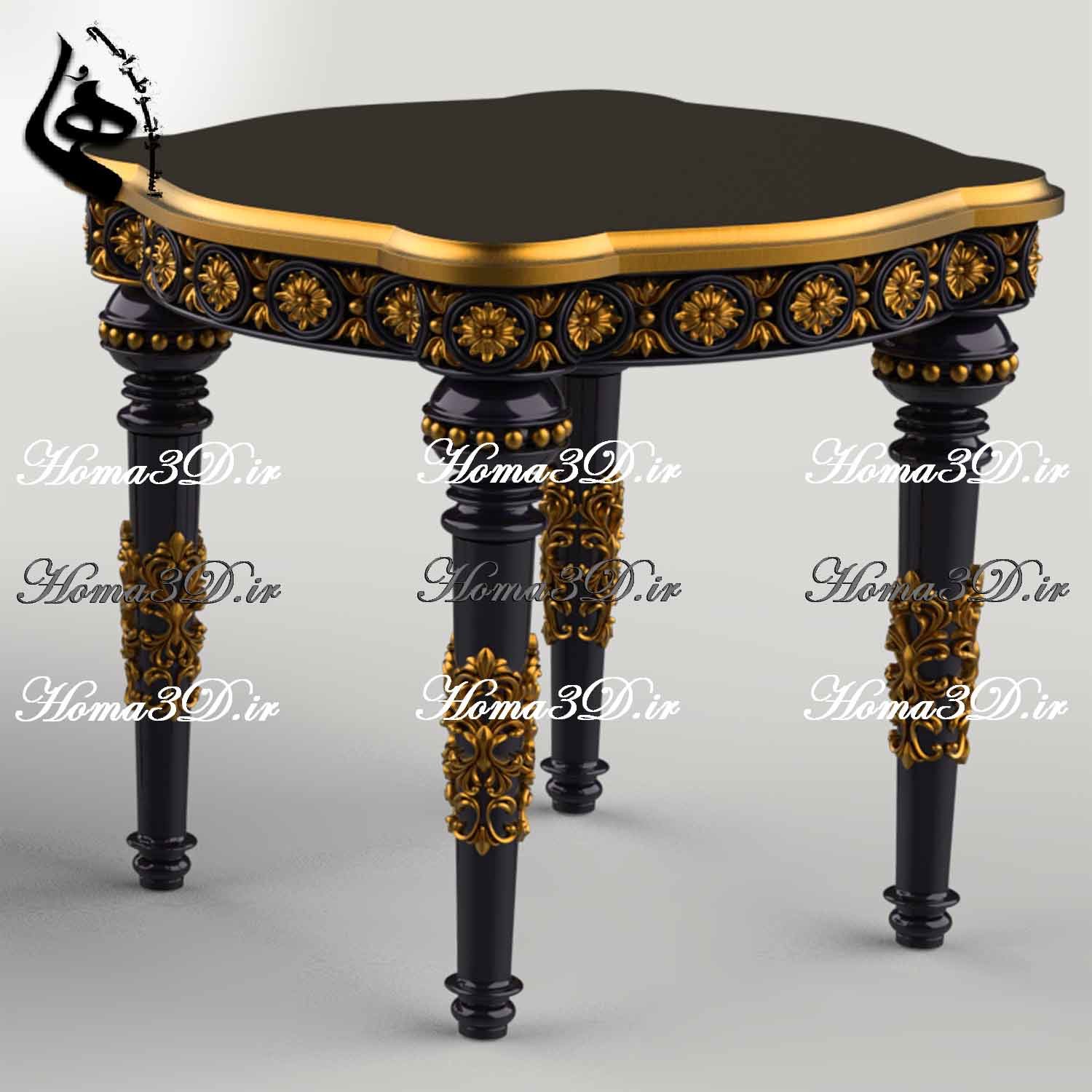 میز عسلی منبتی کلاسیک با فایل STL قابل اجرا در CNC روتاری و تخت، مناسب تولید مبلمان لوکس با طراحی بی‌نقص و آماده دانلود فوری از هما تری‌دی.