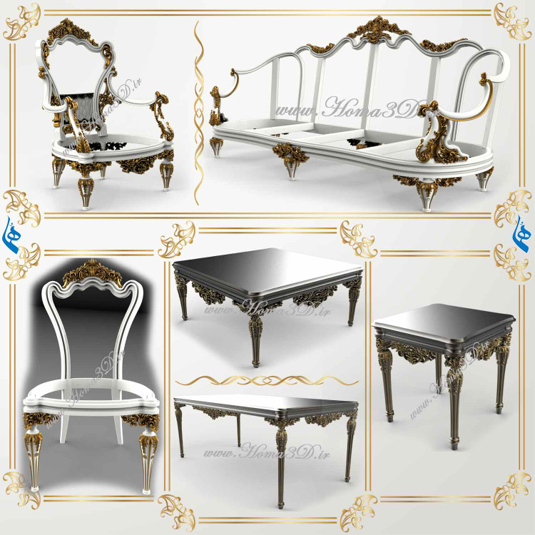 ست کامل مبلمان کلاسیک تمام منبت ژورنالی قابل اجرا روی چوب راش