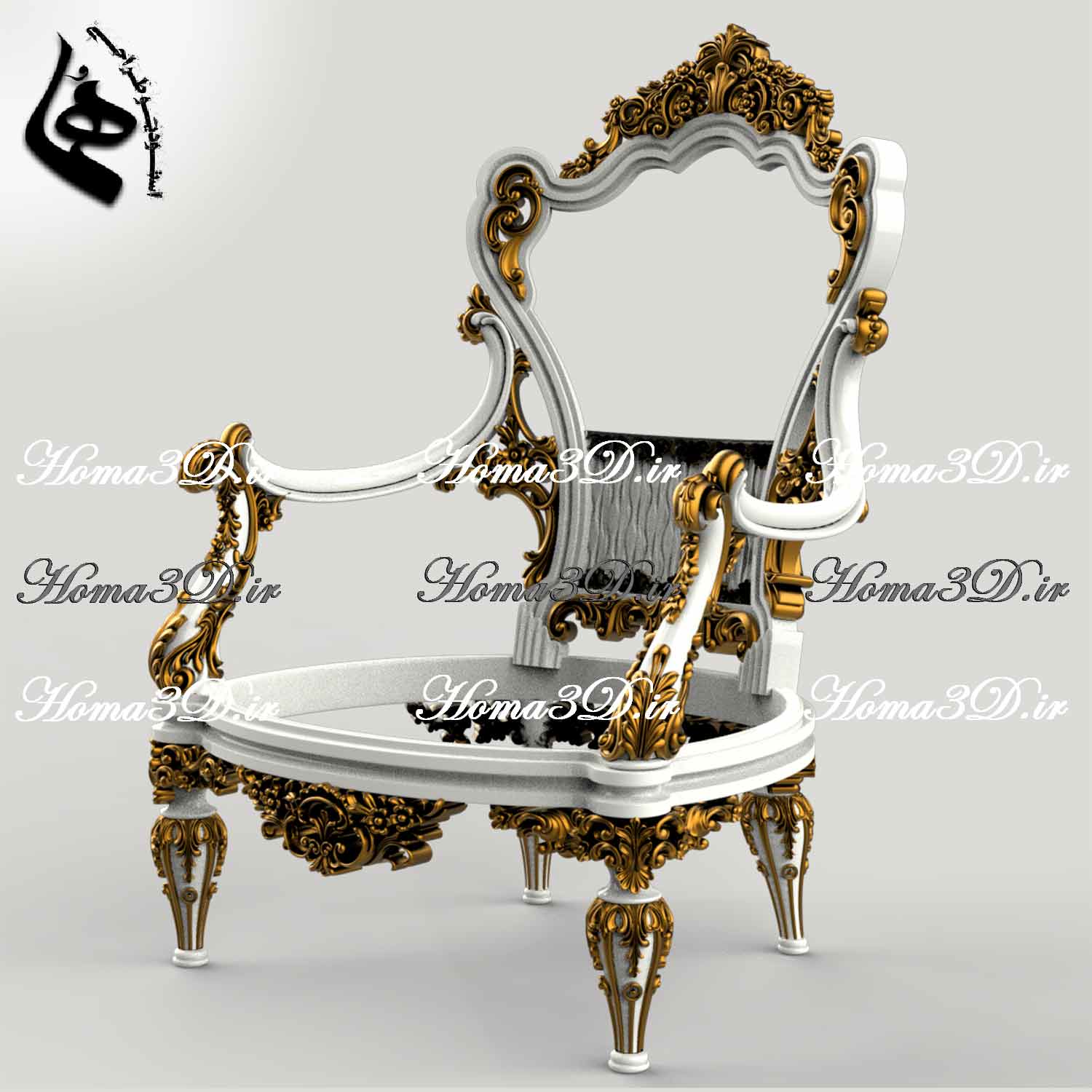 مبل منبت‌کاری شده شیک سلطنتی و استیل | شاهکار طراحی دیجیتال ۳بعدی برای تولید نجاری با CNC