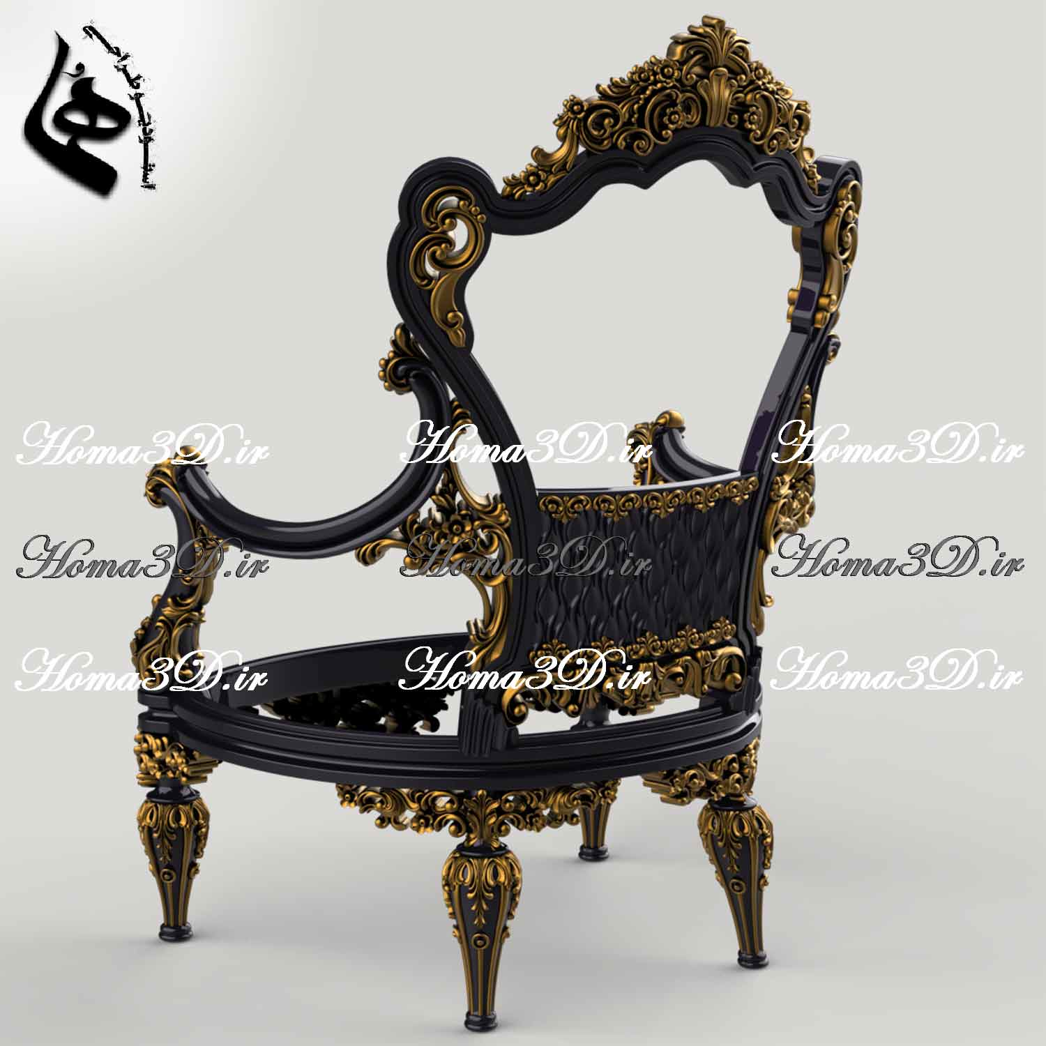 مبل منبت‌کاری شده شیک سلطنتی و استیل | شاهکار طراحی دیجیتال ۳بعدی برای تولید نجاری با CNC