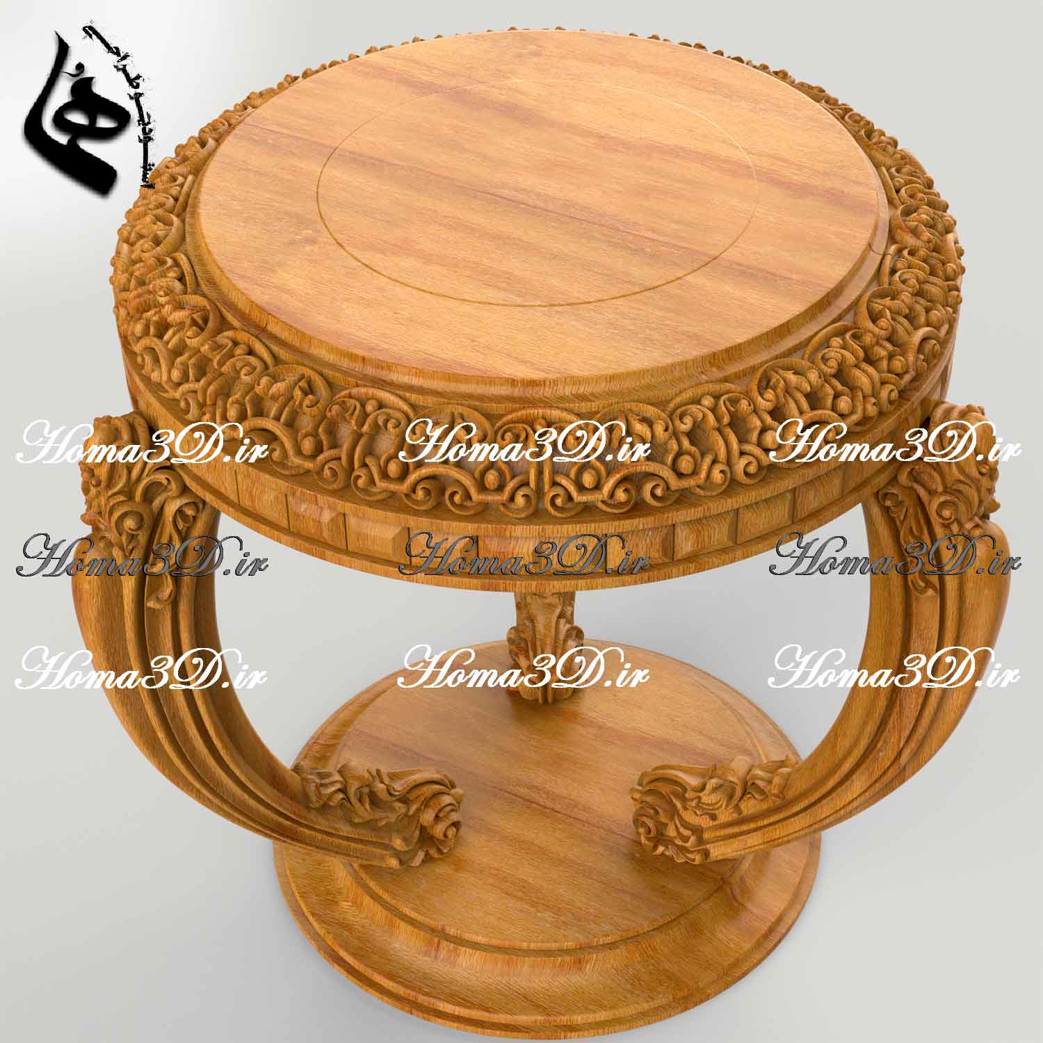 طراحی سه‌بعدی میز عسلی تمام منبت برای تولید با سی‌ان‌سی چوب بدون ایراد