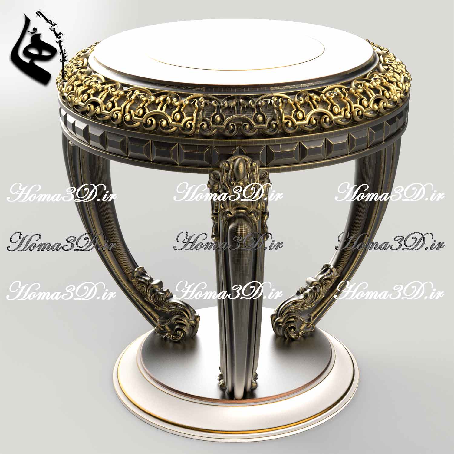 طراحی سه‌بعدی میز عسلی تمام منبت برای تولید با سی‌ان‌سی چوب بدون ایراد