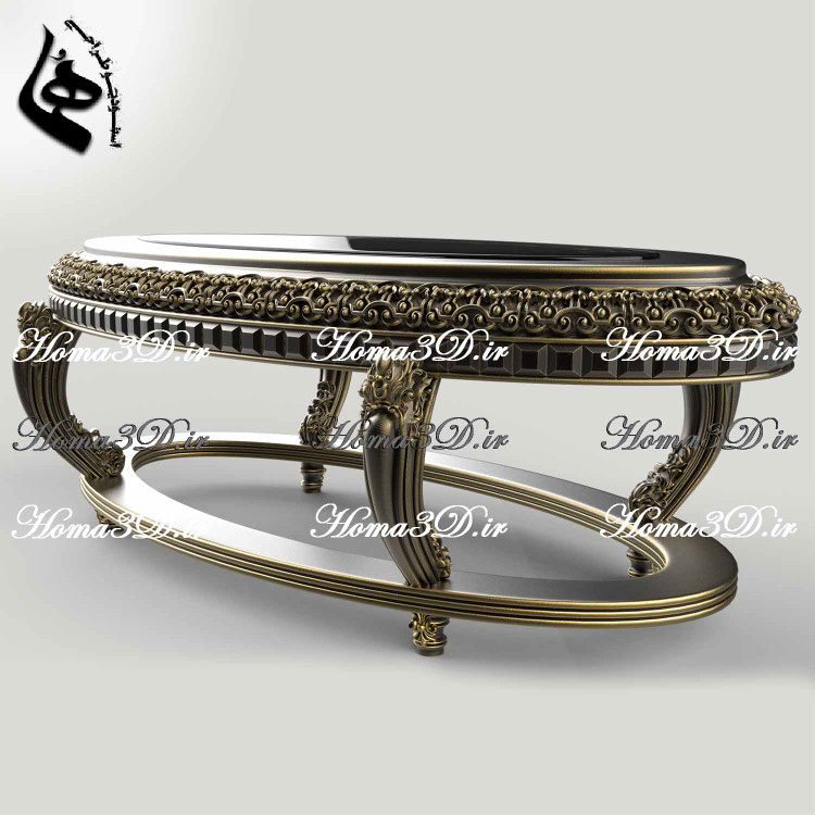 طراحی سهبعدی میز جلو مبلی لوکس بیضیشکل برای تولید با CNC چوب بدون ایراد و با کیفیت بالا