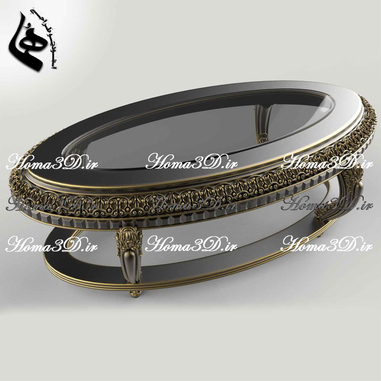 طراحی سهبعدی میز جلو مبلی لوکس بیضیشکل برای تولید با CNC چوب بدون ایراد و با کیفیت بالا