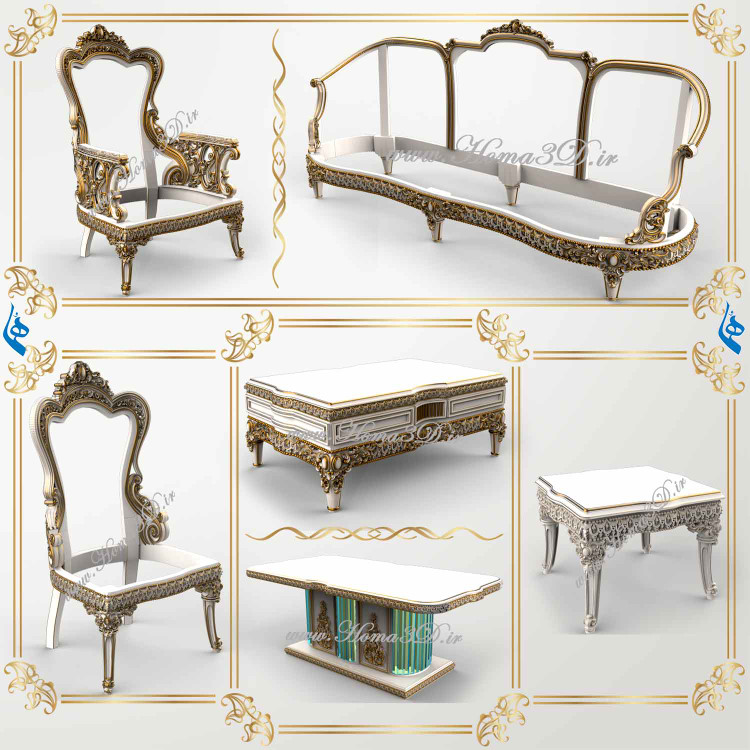 فایل سهبعدی و قالبکشی ست مبلمان تاتلیس برای تولید CNC با طراحی منبت ژورنالی ترکیهای، شامل STL، DXF، EPS و پارتکدینگ دقیق جهت تولید بدون نقص.