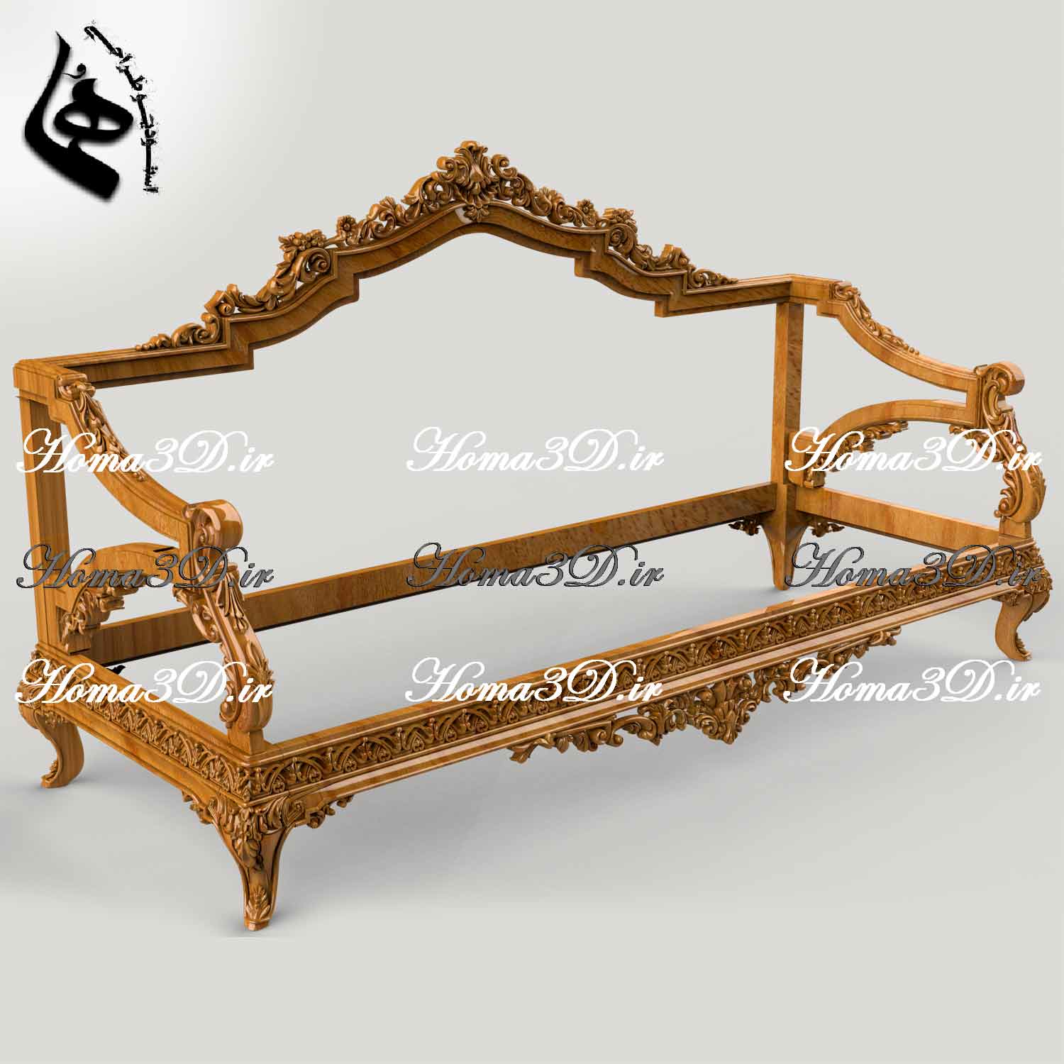 کاناپه چوبی منبتی | طراحی ژورنالی به‌روز ویژه تولید با CNC | خرید فایل سه‌بعدی STL