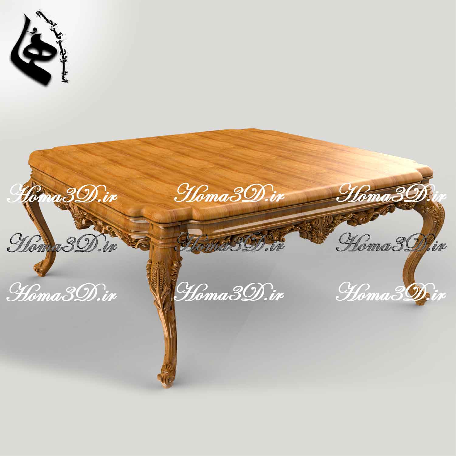 میزجلومبلی منبتی سلطنتی-طراحی ۳بعدی منبت – منبت‌کاری سنتی و کامپیوتری – تولید با CNC تخت و