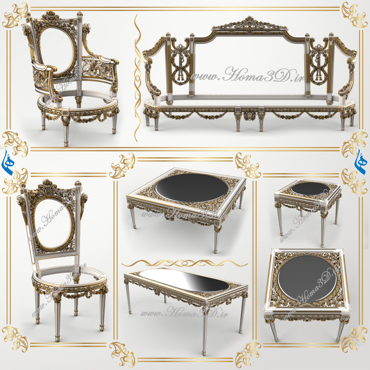 فایل طراحی سهبعدی مبلمان مصری با منبت دورو لوکس، مناسب CNC تخت و روتاری؛ دانلود سریع با فرمت STL و وکتور EPS، JPG، DXF. طراحی اختصاصی استودیو هما.