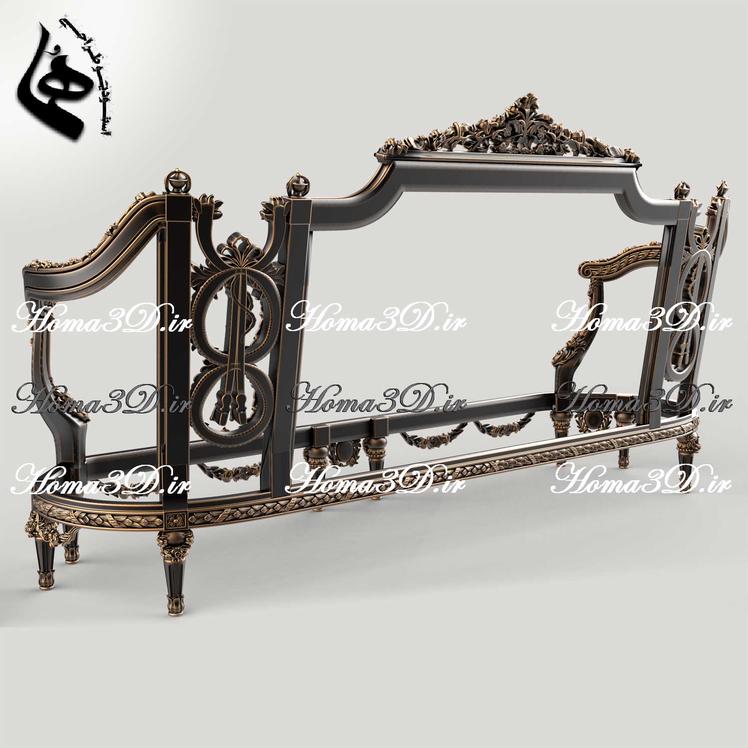 فایل طراحی سه‌بعدی مبلمان مصری با منبت دو‌رو لوکس، مناسب CNC تخت و روتاری؛ دانلود سریع با فرمت STL و وکتور EPS، JPG، DXF. طراحی اختصاصی استودیو هما.