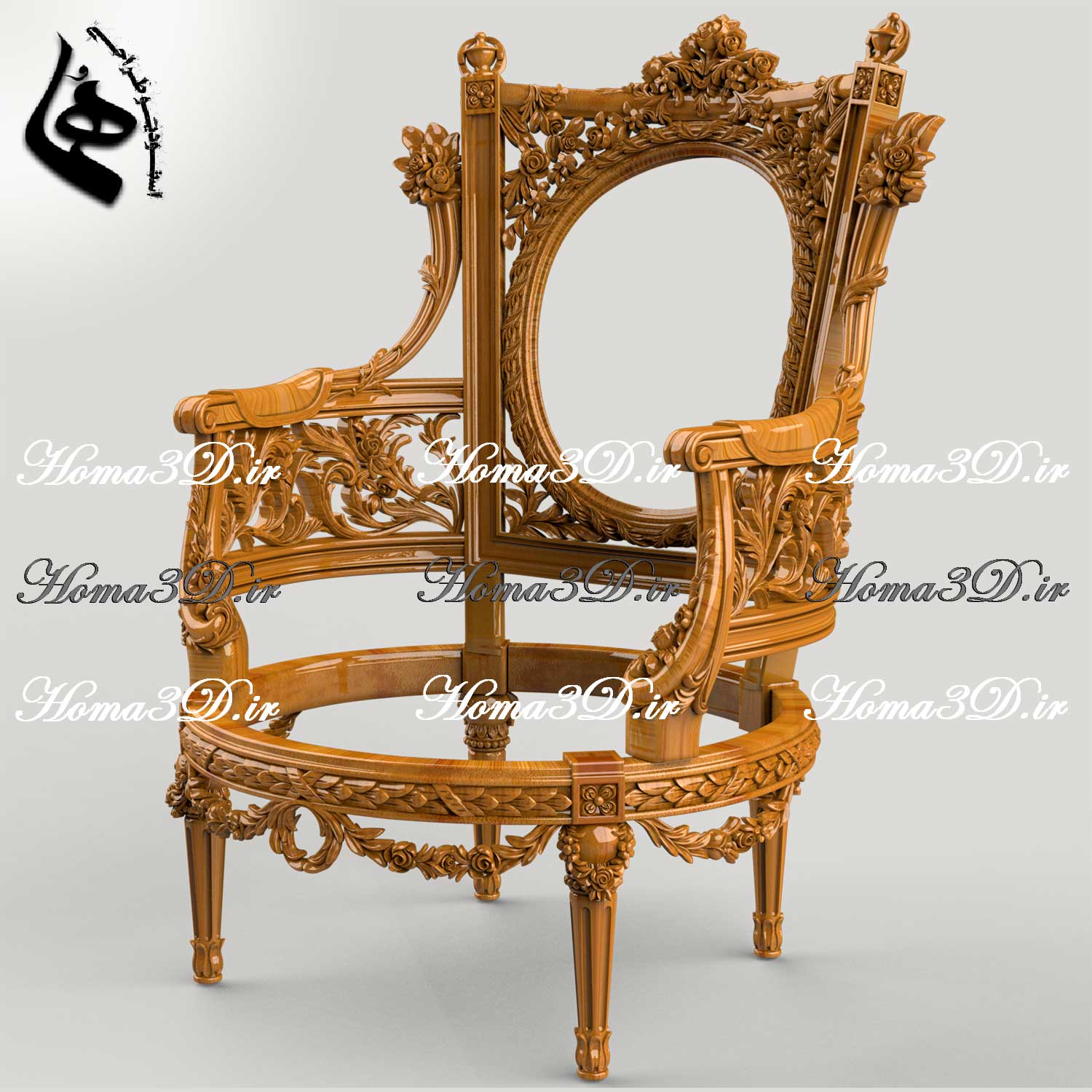 فایل3بعدی مبل سلطنتی45-فایل طراحی سه‌بعدی مبل پر منبت مصری دو‌رو لوکس؛ فایل دیجیتال آماده