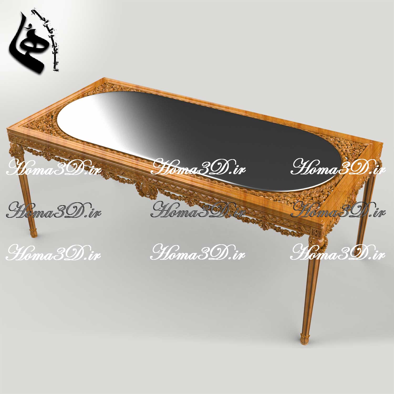 میزناهارخوری تمام منبت-فایل سه‌بعدی مجازی میز ناهارخوری مستطیلی مکعبی لوکس مصری پر منبت