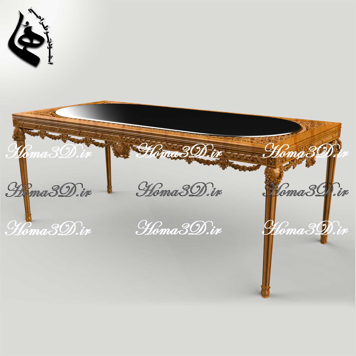 میزناهارخوری تمام منبت-فایل سه‌بعدی مجازی میز ناهارخوری مستطیلی مکعبی لوکس مصری پر منبت