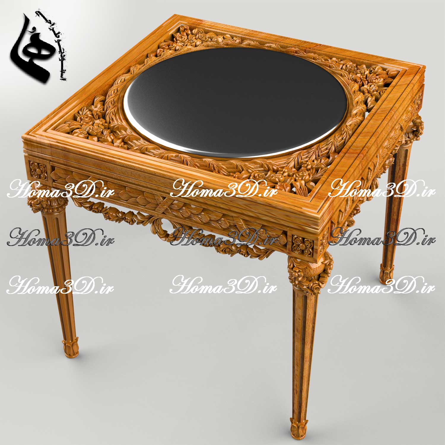 میزعسلی منبتی سلطنتی-فایل سه‌بعدی مجازی میز عسلی مستطیلی مکعبی لوکس مصری پر منبت