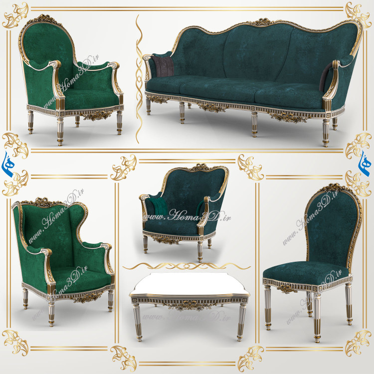 فایل سهبعدی و اسکن سهبعدی فول ست مبلمان لوکس جدید با طراحی و قالبکشی مدرن