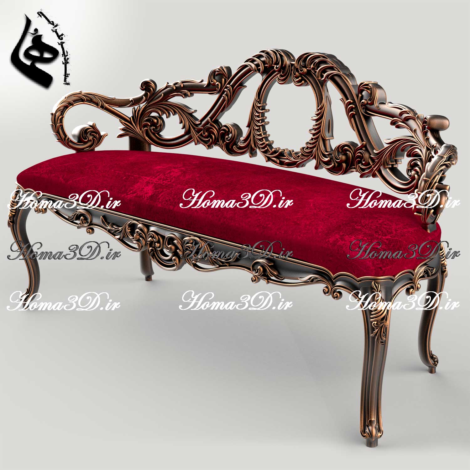 مدل سه‌بعدی و فایل STL نیمکت و کاناپه ۲ نفره ظریف با طراحی و منبت خاص، قالب‌کشی زیبا، کم‌چوب، لوکس و جدید