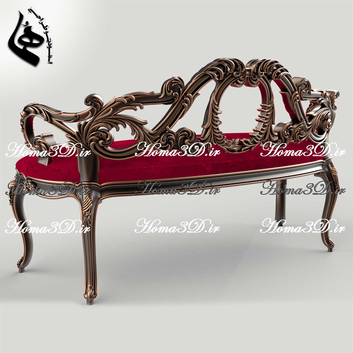 مدل سه‌بعدی و فایل STL نیمکت و کاناپه ۲ نفره ظریف با طراحی و منبت خاص، قالب‌کشی زیبا، کم‌چوب، لوکس و جدید