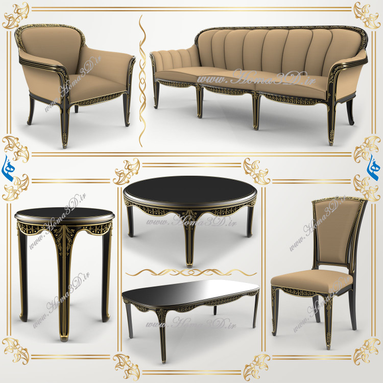 فایل طراحی 3بعدی فول ست مبلمان جهت تولید در کارگاه نجاری با استفاده از سی ان سی چوب و قابل استفاده در نرم افزارهای 3بعدی دکوراسیون