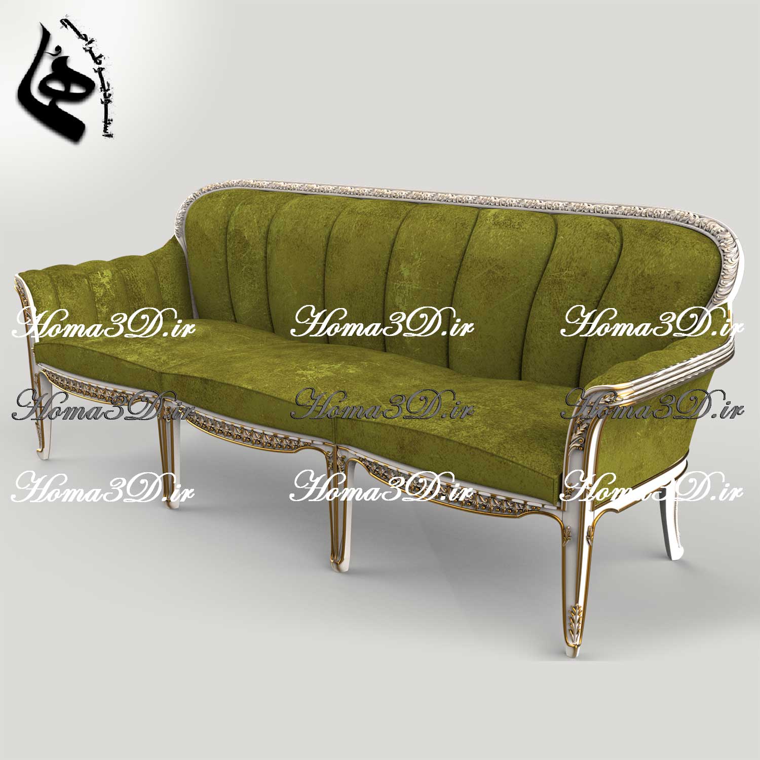 فایل طراحی کاناپه ظریف ایتالیایی-فایل طراحی سه‌بعدی مجازی کاناپه ظریف با منبت ریز و ژورنال