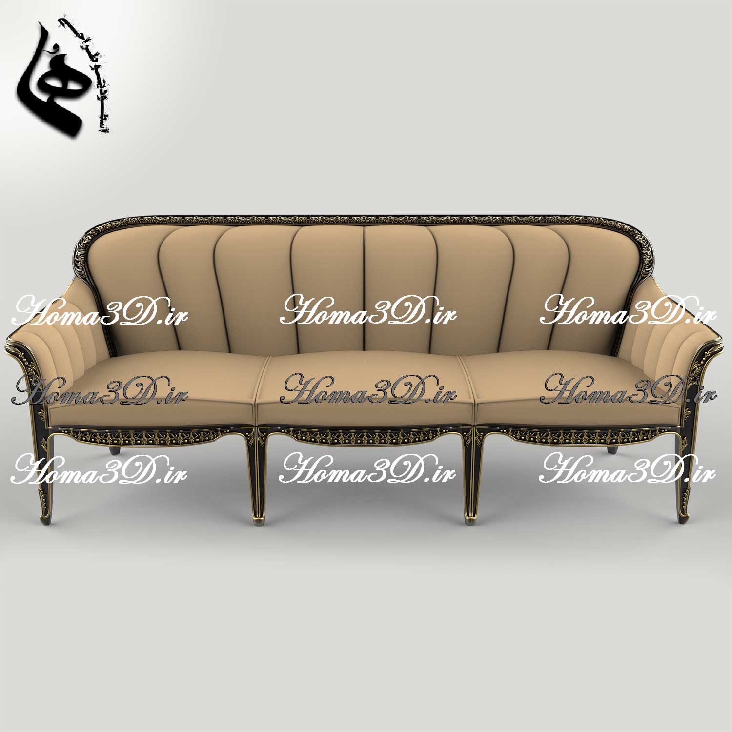 فایل طراحی کاناپه ظریف ایتالیایی-فایل طراحی سه‌بعدی مجازی کاناپه ظریف با منبت ریز و ژورنال