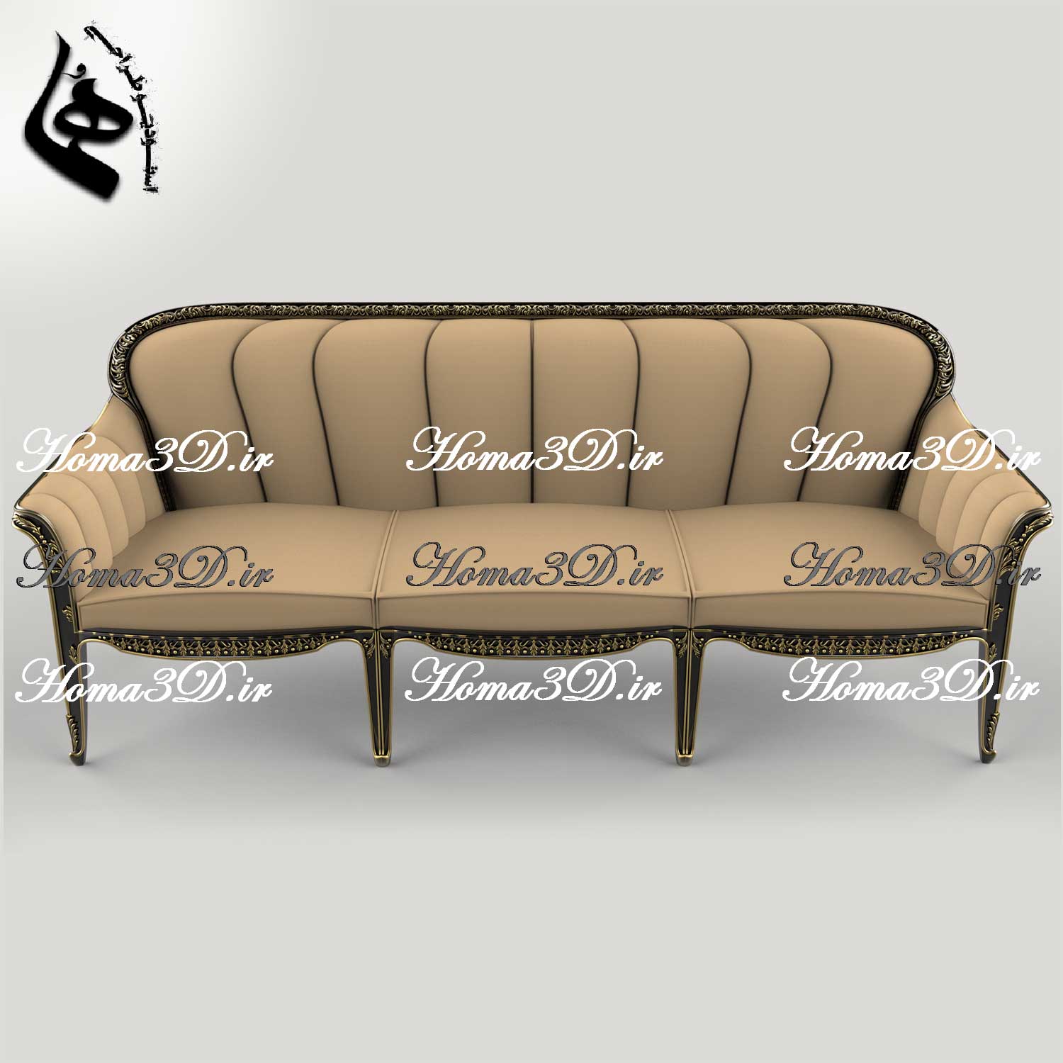 فایل طراحی کاناپه ظریف ایتالیایی-فایل طراحی سه‌بعدی مجازی کاناپه ظریف با منبت ریز و ژورنال