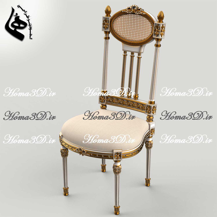 طراحی سهبعدی صندلی با ظرافت و استایل کلاسیک ایتالیا، دو رو منبت جذاب