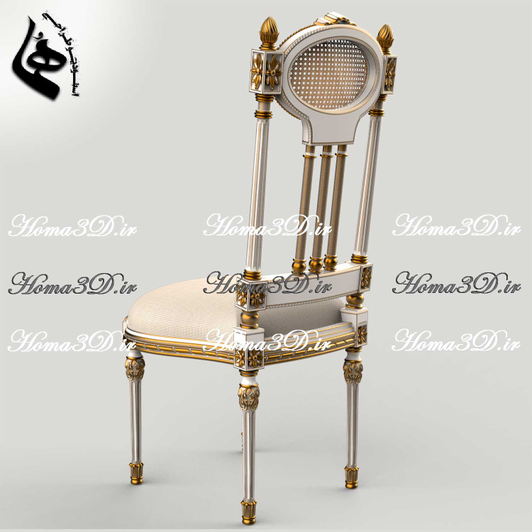 طراحی سهبعدی صندلی با ظرافت و استایل کلاسیک ایتالیا، دو رو منبت جذاب