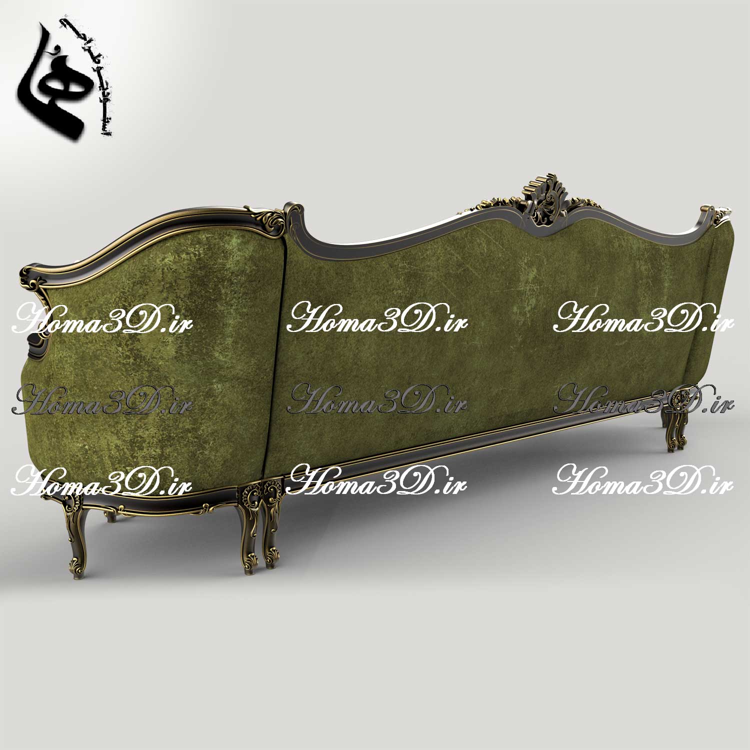 فایل طراحی سه‌بعدی کاناپه کینگ‌سایز با منبت سنگین و ریز، شیک و خاص