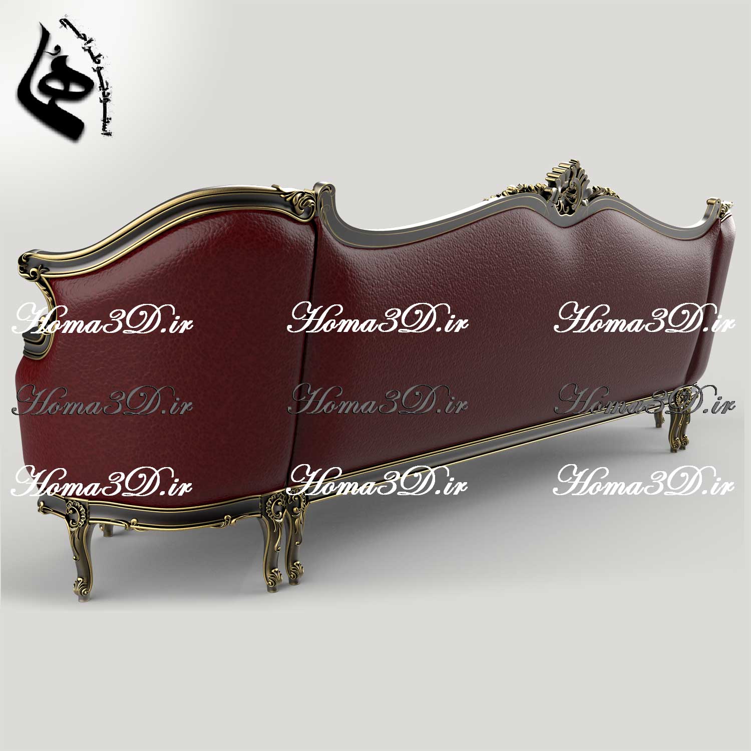فایل طراحی سه‌بعدی کاناپه کینگ‌سایز با منبت سنگین و ریز، شیک و خاص