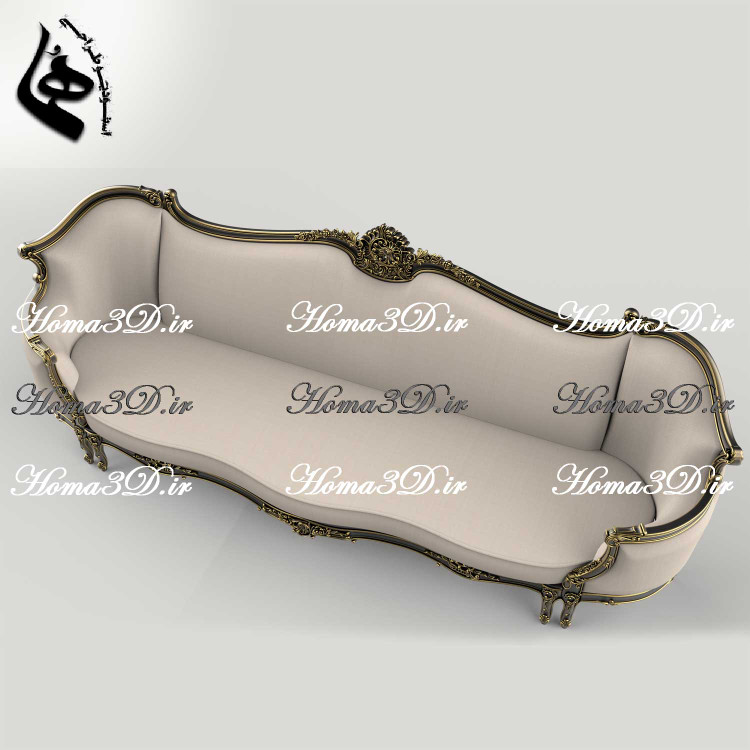 فایل طراحی سهبعدی کاناپه کینگسایز با منبت سنگین و ریز، شیک و خاص