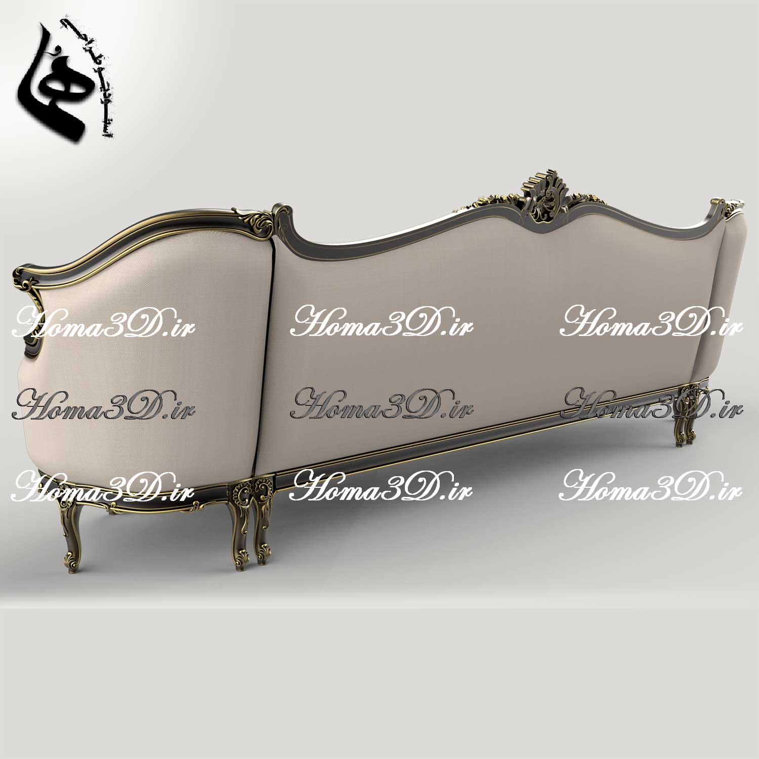 فایل طراحی سه‌بعدی کاناپه کینگ‌سایز با منبت سنگین و ریز، شیک و خاص