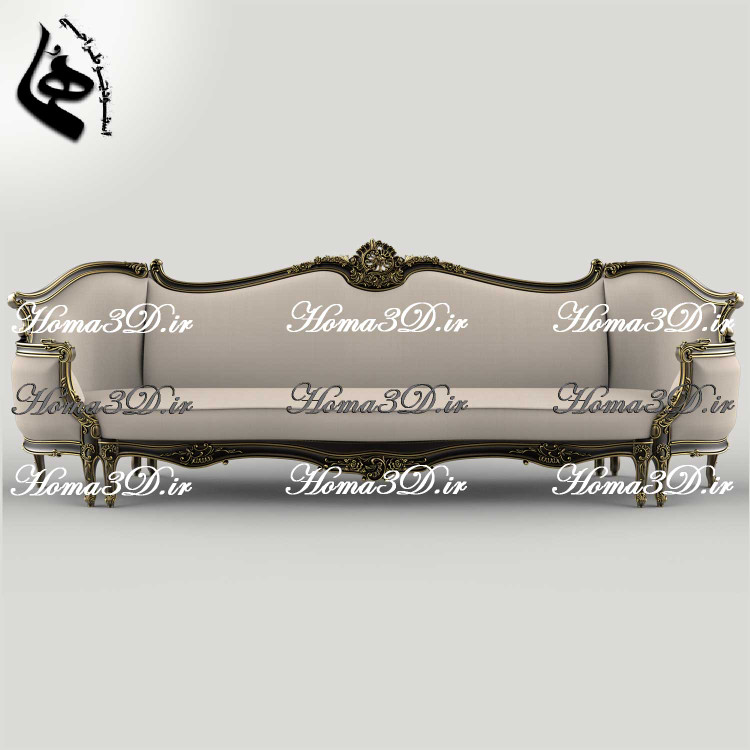 فایل طراحی سهبعدی کاناپه کینگسایز با منبت سنگین و ریز، شیک و خاص