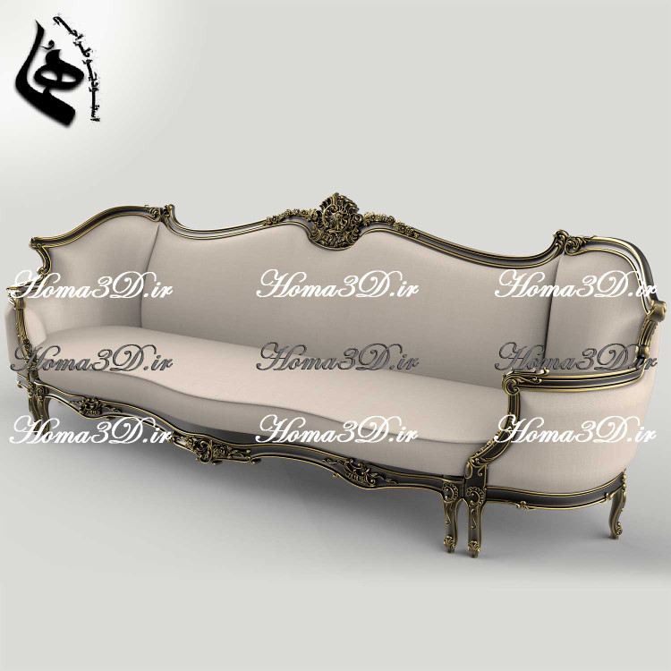 فایل طراحی سهبعدی کاناپه کینگسایز با منبت سنگین و ریز، شیک و خاص