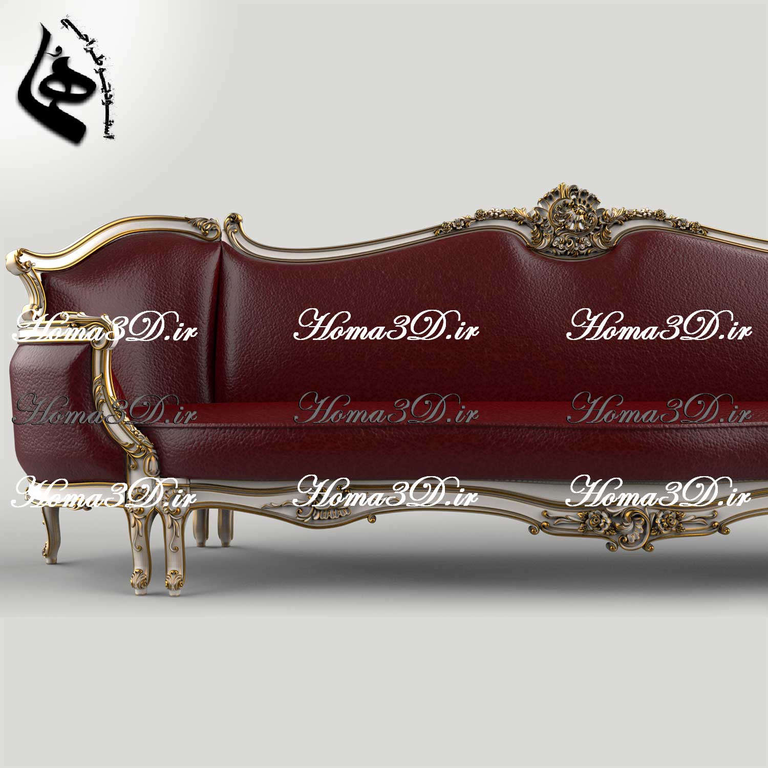 فایل طراحی سه‌بعدی کاناپه کینگ‌سایز با منبت سنگین و ریز، شیک و خاص
