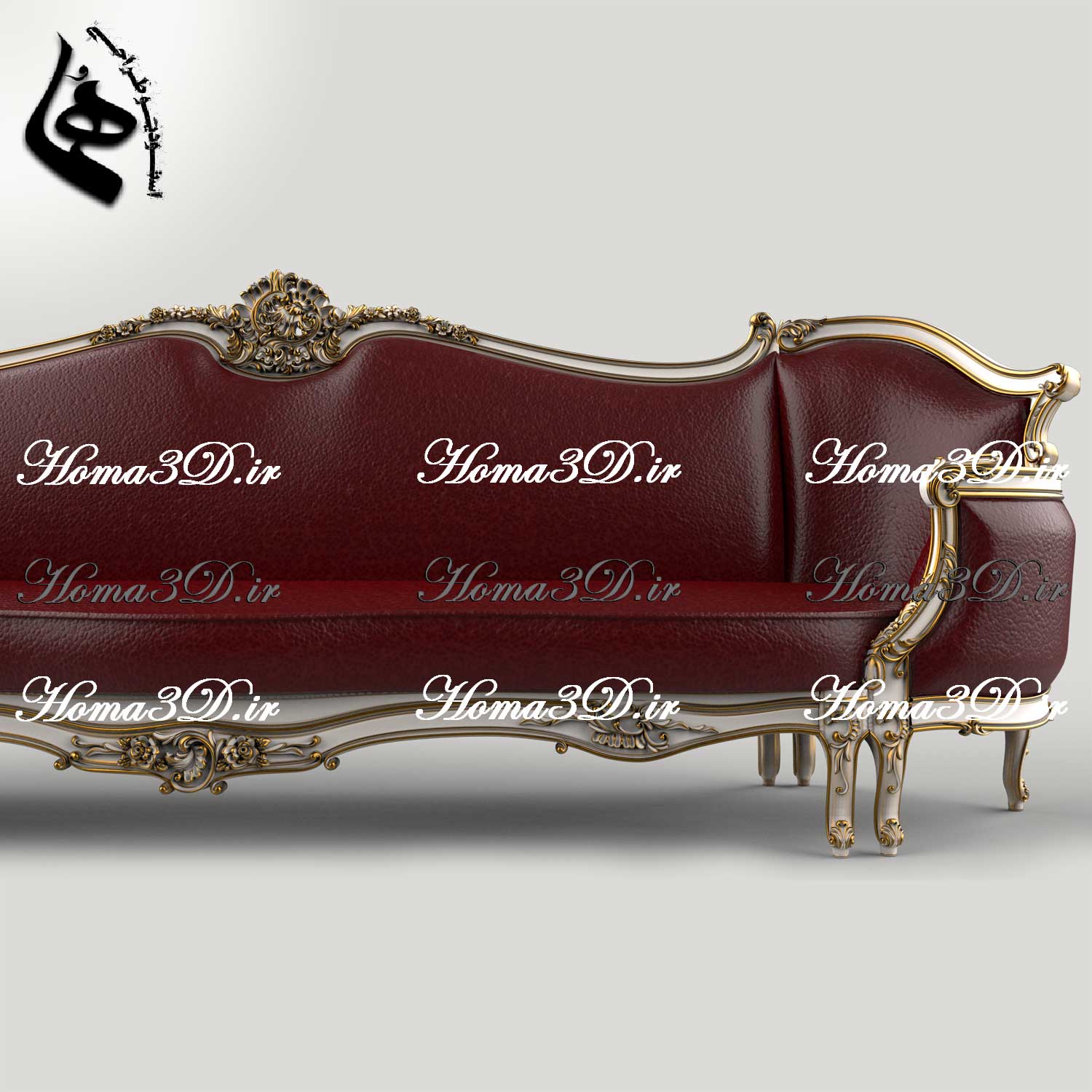 فایل طراحی سه‌بعدی کاناپه کینگ‌سایز با منبت سنگین و ریز، شیک و خاص