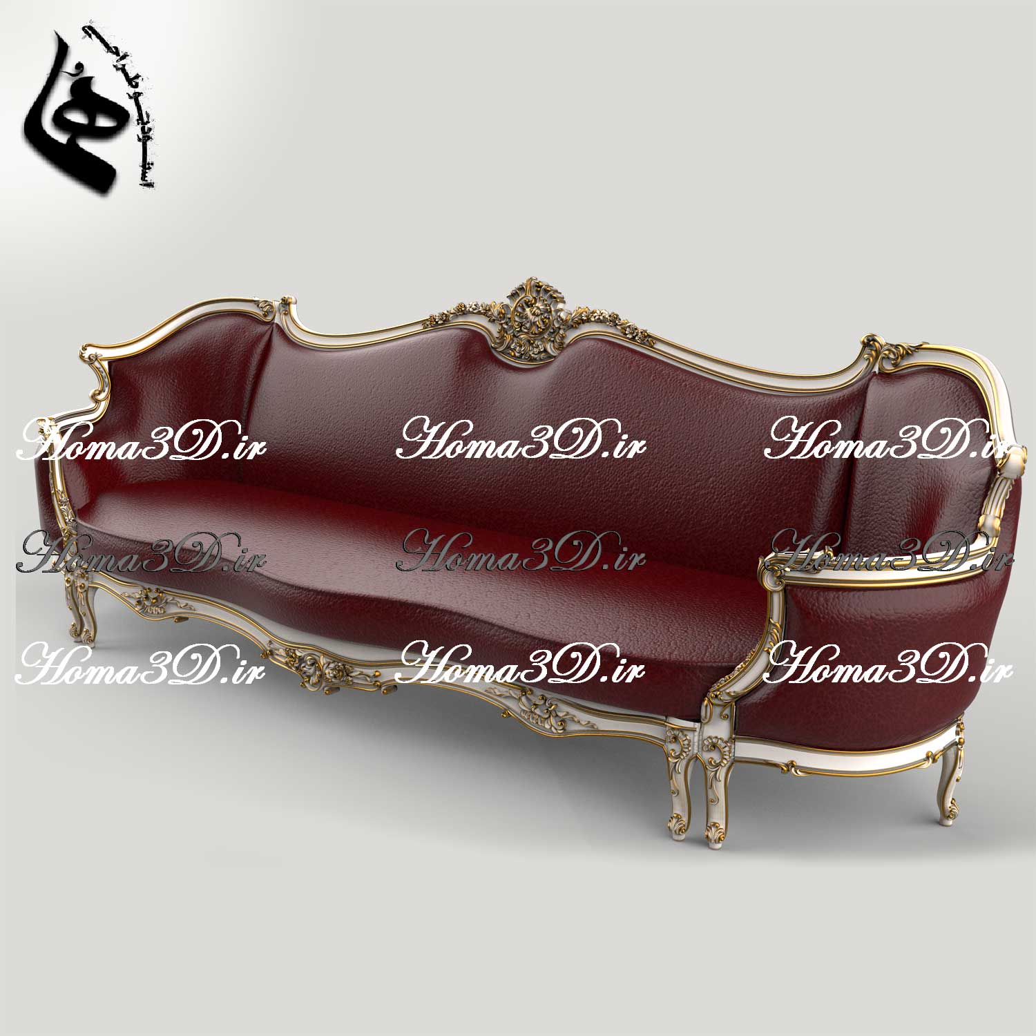 فایل طراحی سه‌بعدی کاناپه کینگ‌سایز با منبت سنگین و ریز، شیک و خاص