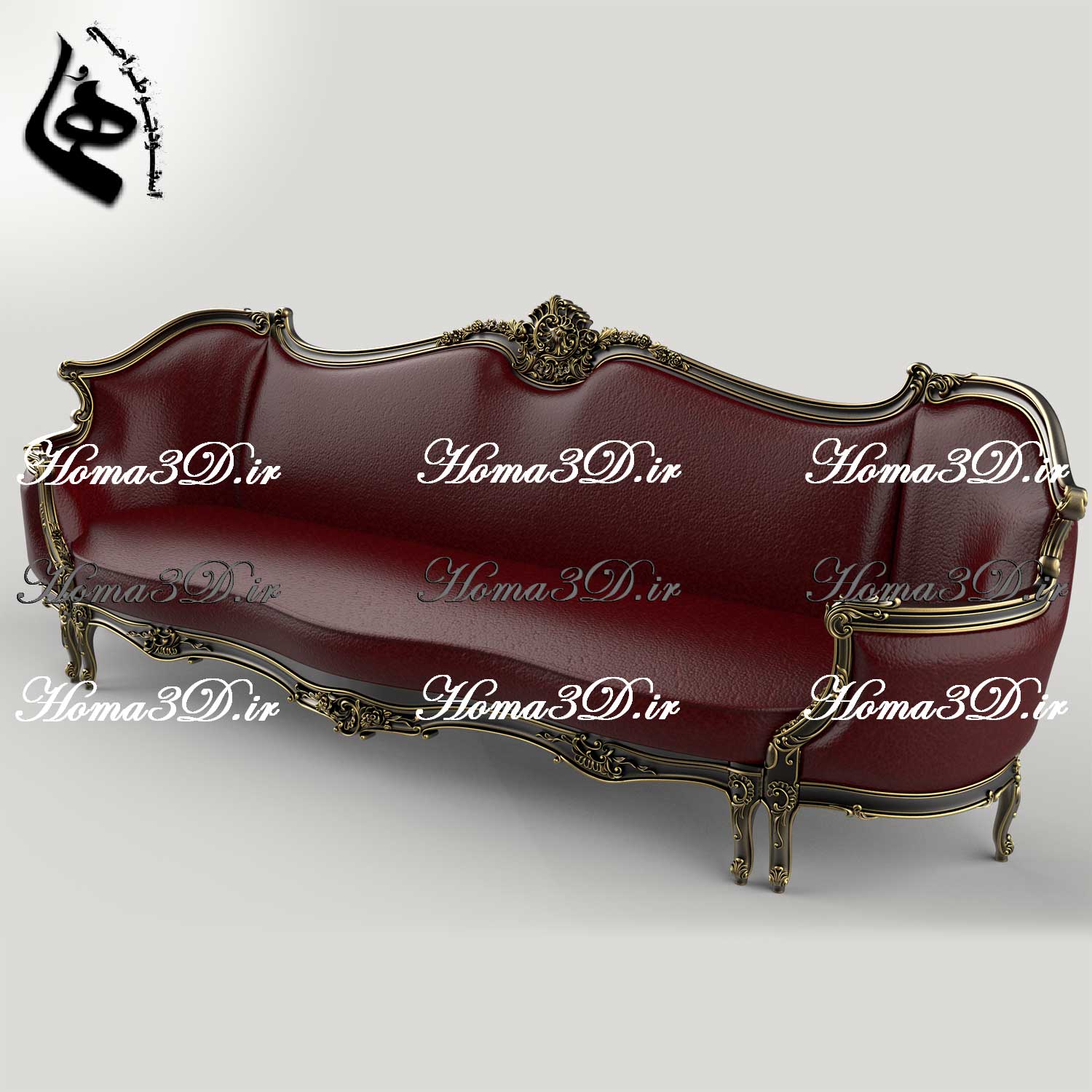 فایل طراحی سه‌بعدی کاناپه کینگ‌سایز با منبت سنگین و ریز، شیک و خاص