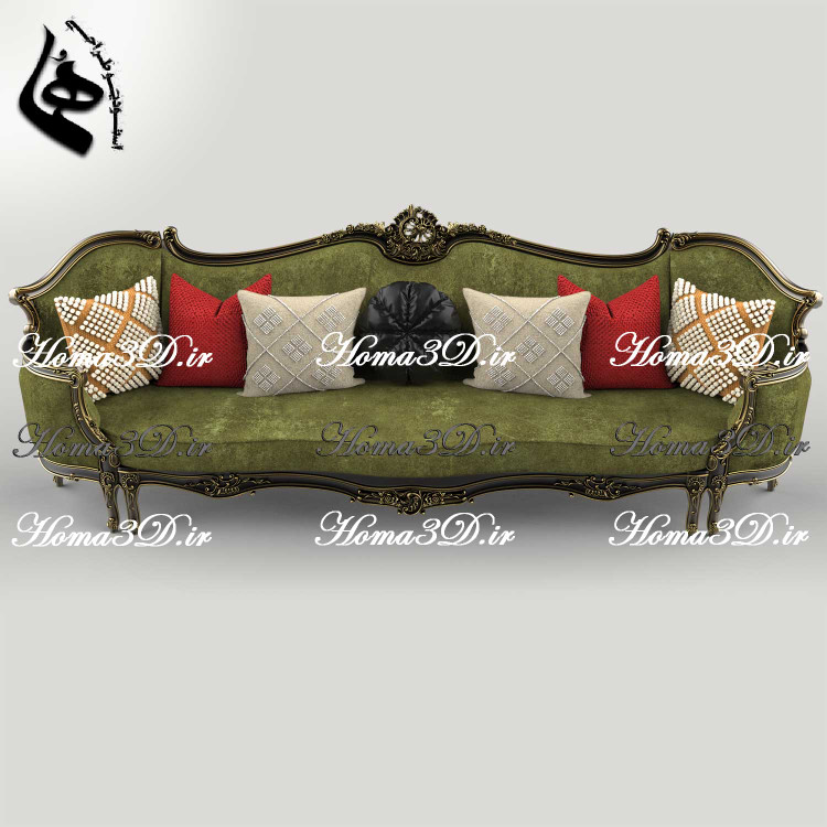 فایل طراحی سهبعدی کاناپه کینگسایز با منبت سنگین و ریز، شیک و خاص