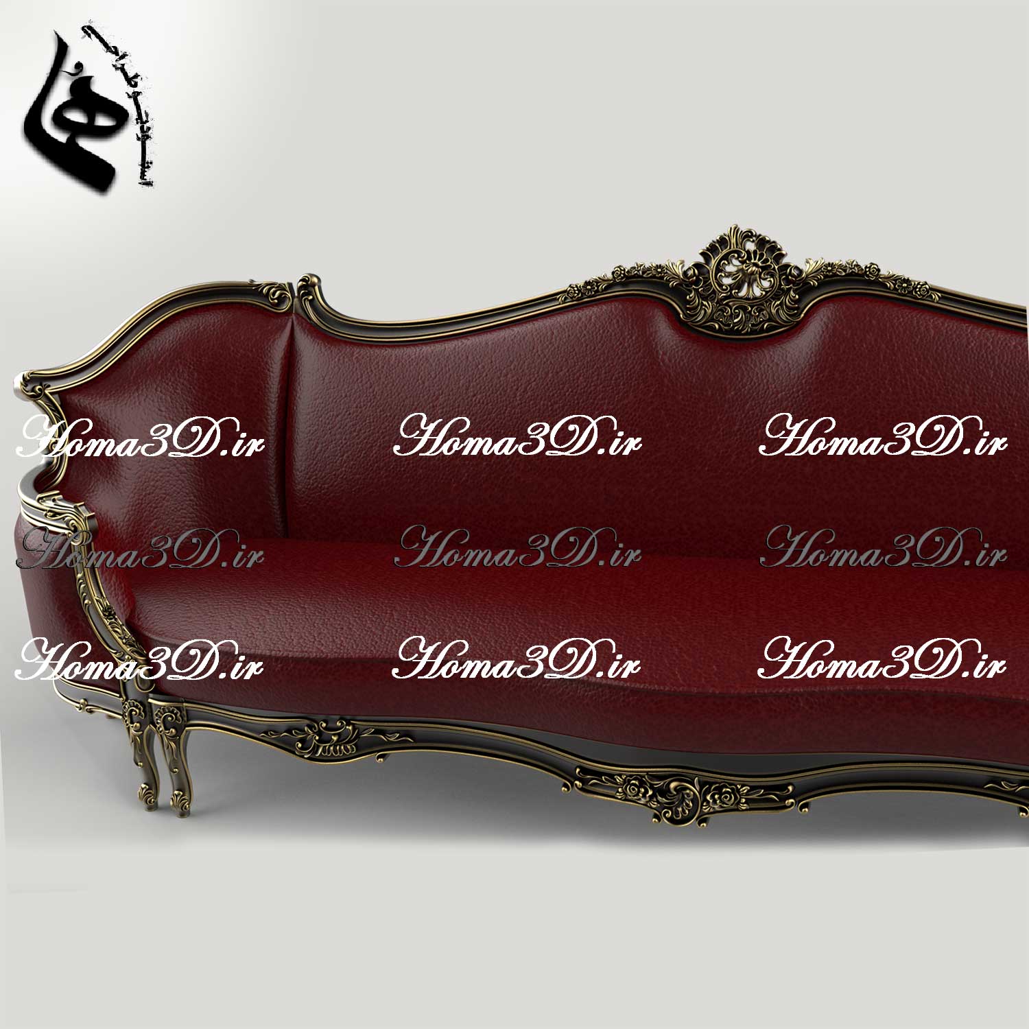 فایل طراحی سه‌بعدی کاناپه کینگ‌سایز با منبت سنگین و ریز، شیک و خاص