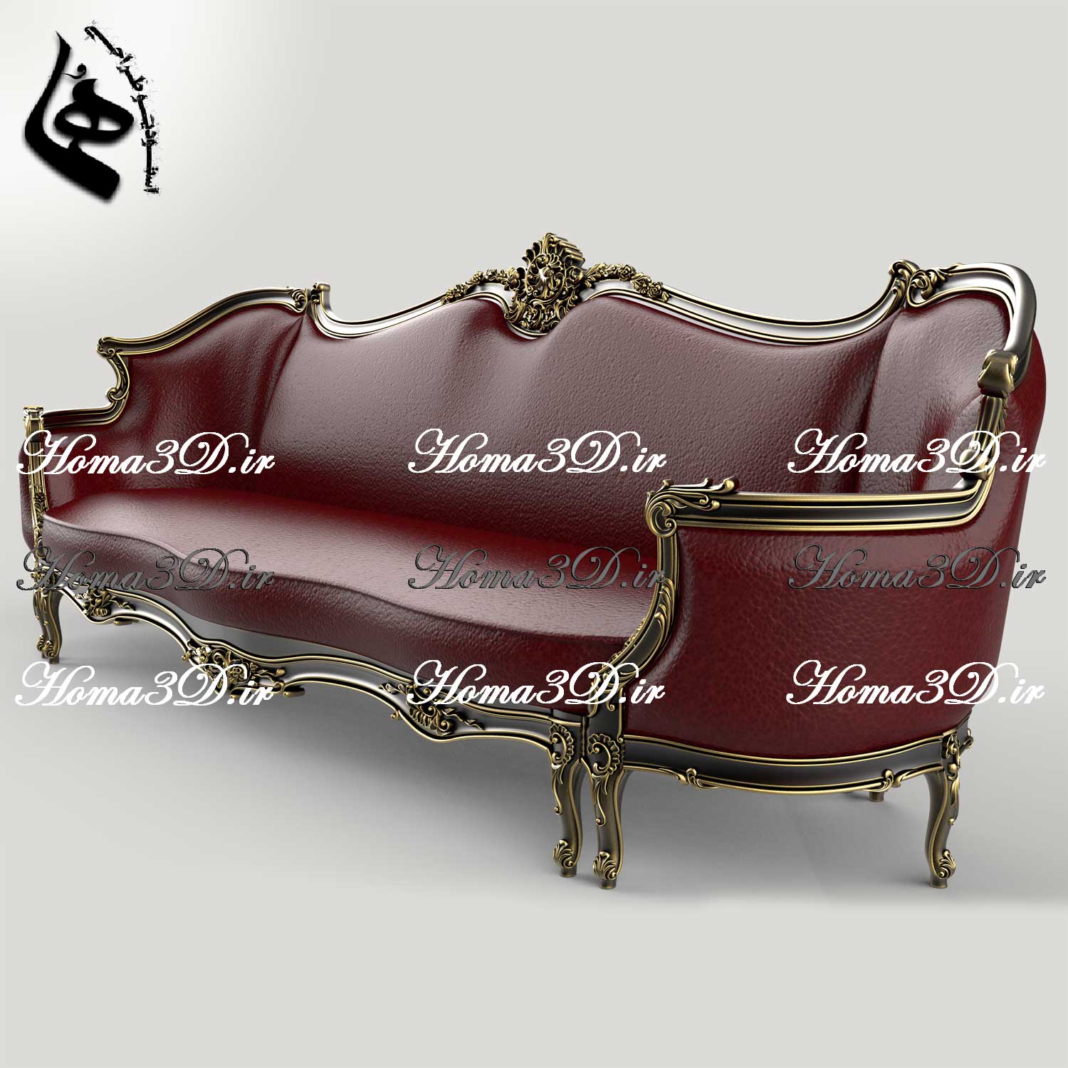 فایل طراحی سه‌بعدی کاناپه کینگ‌سایز با منبت سنگین و ریز، شیک و خاص