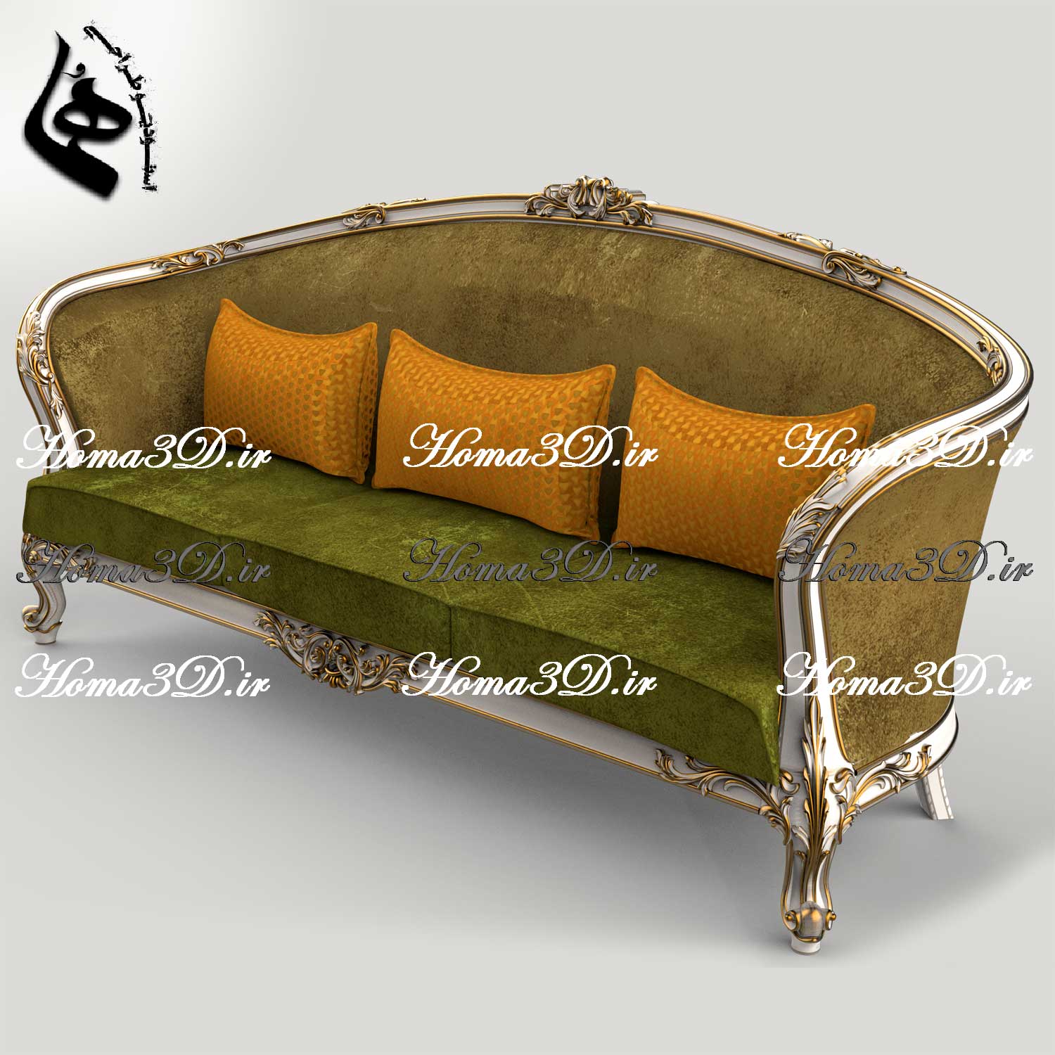 فایل طراحی سه‌بعدی کاناپه جدید لگنی با منبت و قالب زیبا و به‌روز