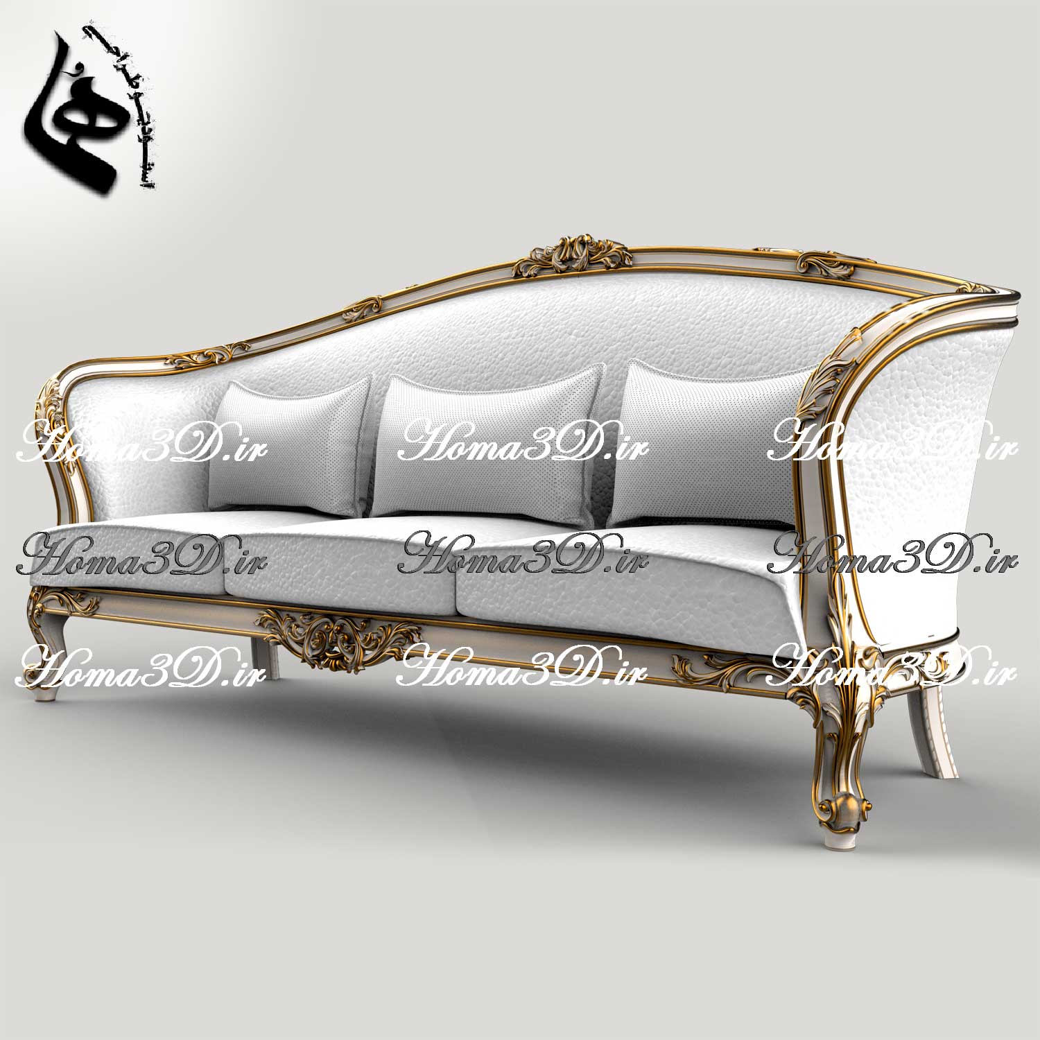 فایل طراحی سه‌بعدی کاناپه جدید لگنی با منبت و قالب زیبا و به‌روز